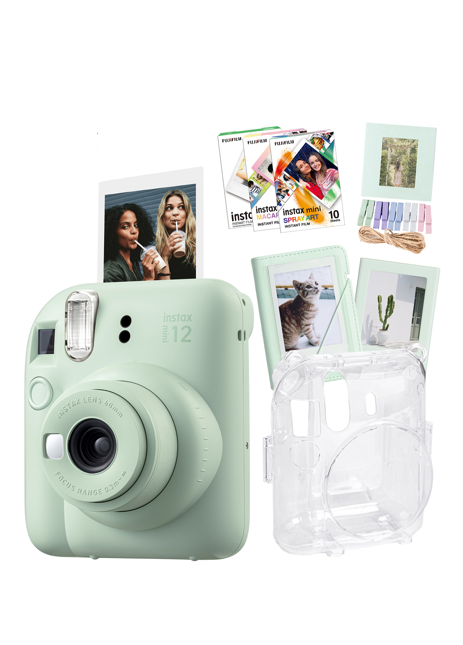 Instax Mini 12 Yeşil Fotoğraf Makinesi + 30'lu Film Albüm Mandal Çerçeve ve Kılıf Mega Set 2