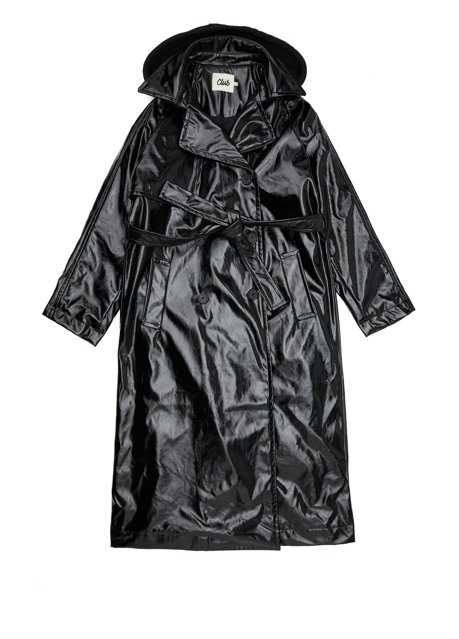 Beymen Club - Siyah Jersey Kapüsonlu Rugan Pardösü