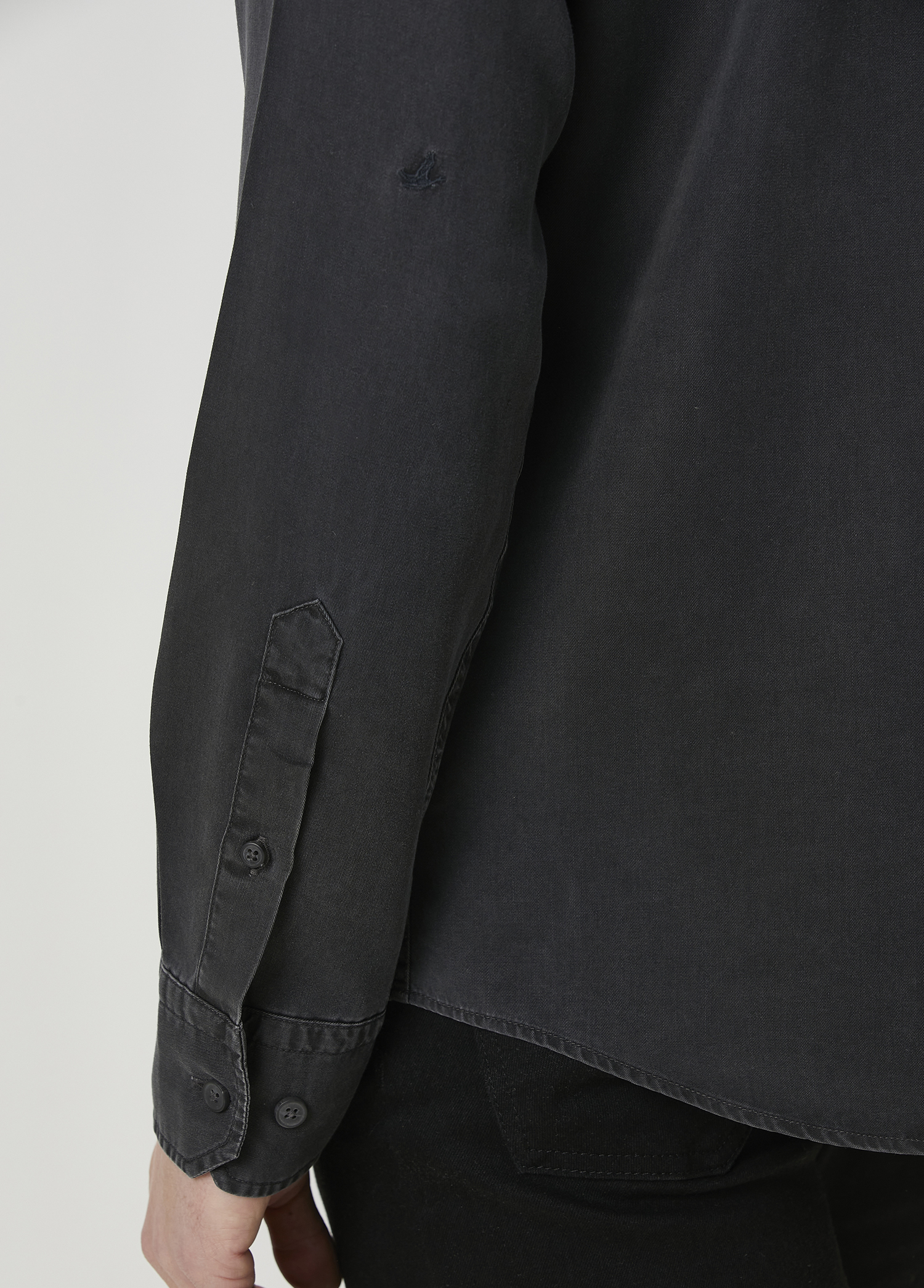 Comfort Fit Antrasit Nakışlı Denim Efektli Gömlek_6