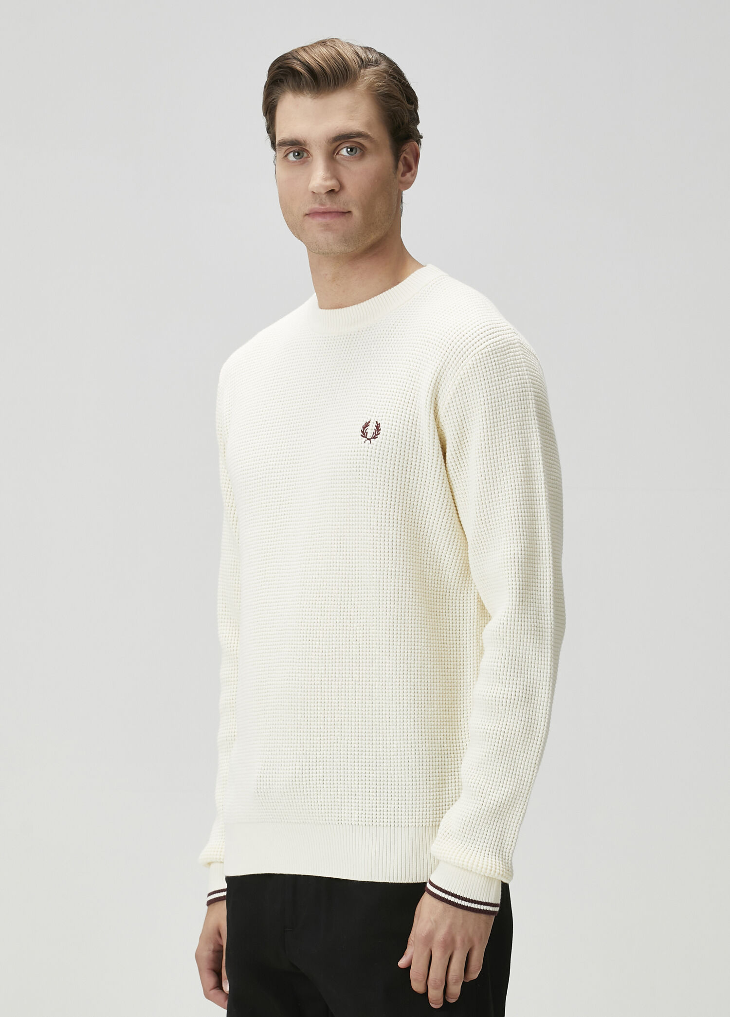 Fred Perry - Bej Waffle Dokulu Kazak - Bej