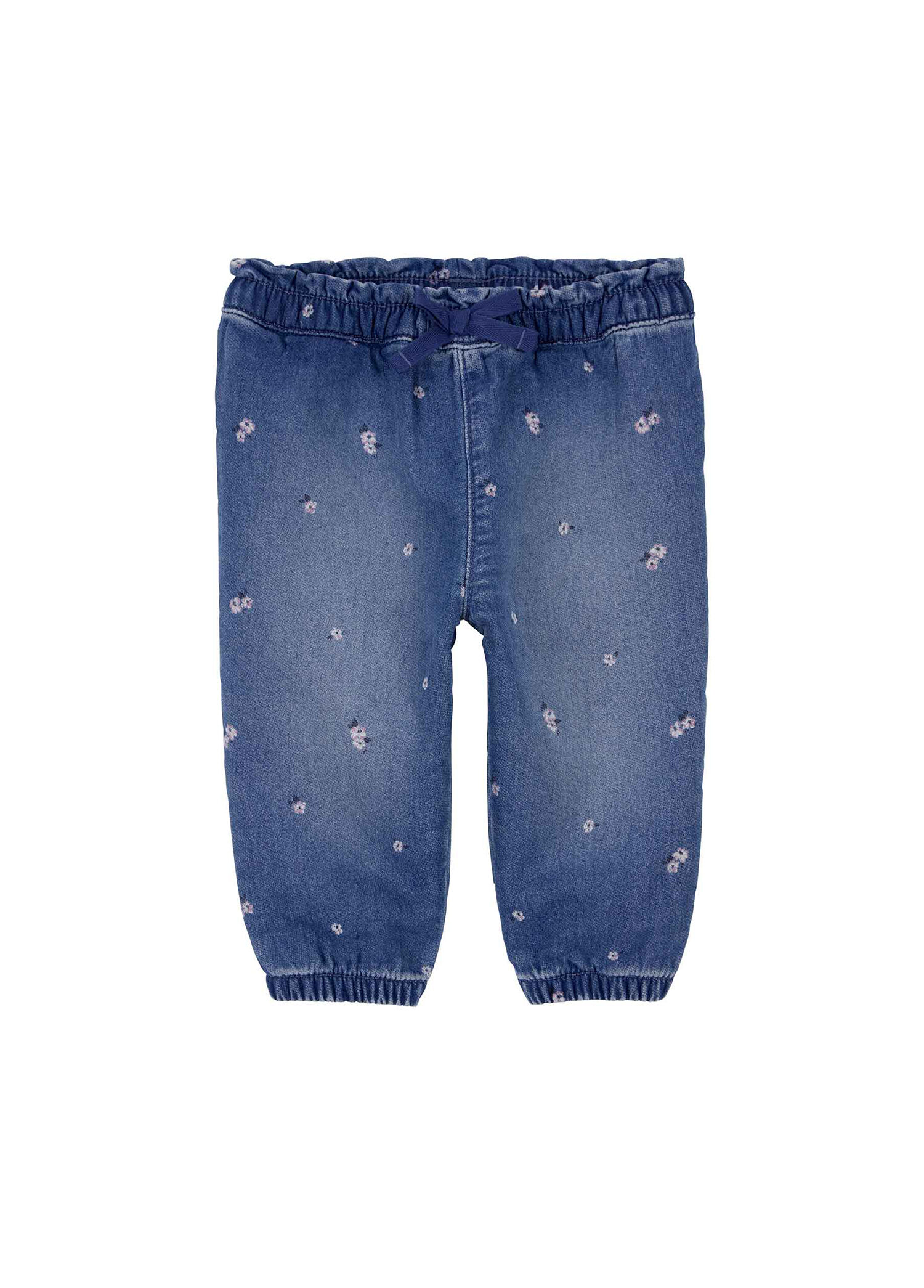 Çiçek Desenli Kız Bebek Kot Jogger Pantolon