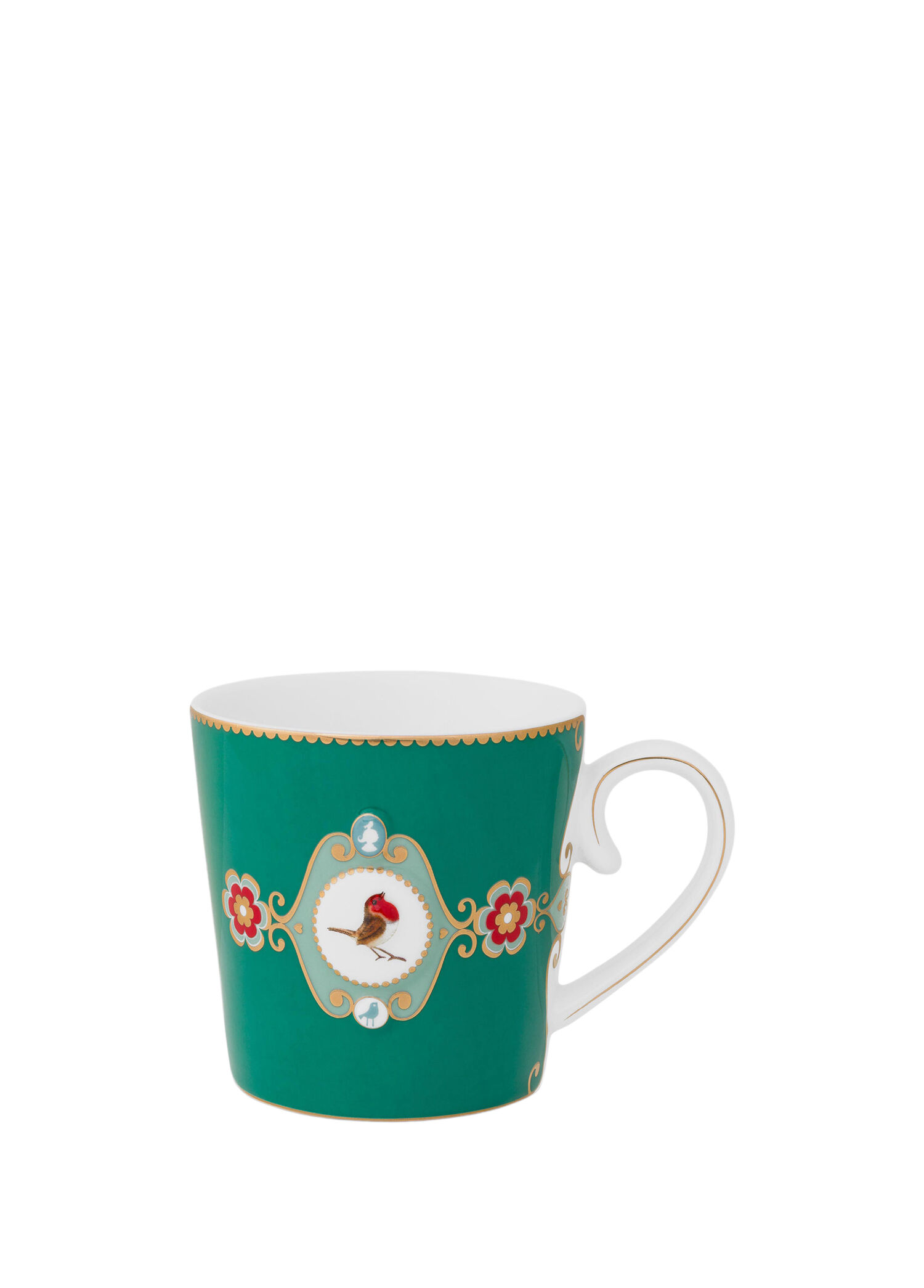 Love Birds Yeşil Madalyon Desenli Porselen Kupa
