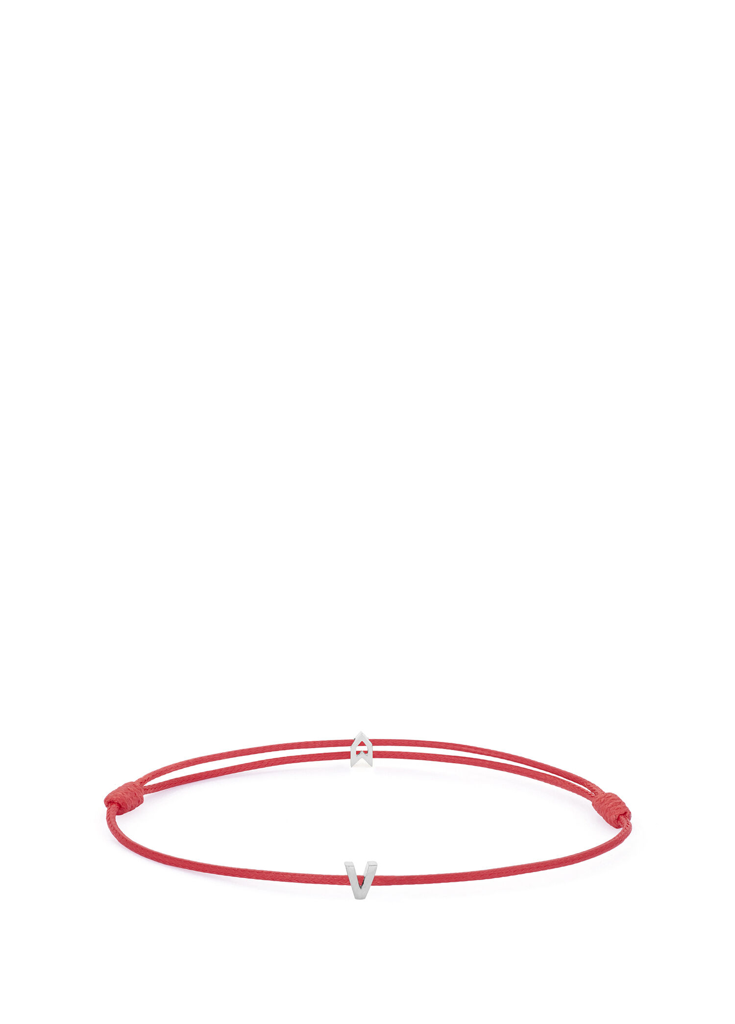 Şans Kırmızı İp V Harfli 925 Ayar Gümüş Erkek Bileklik