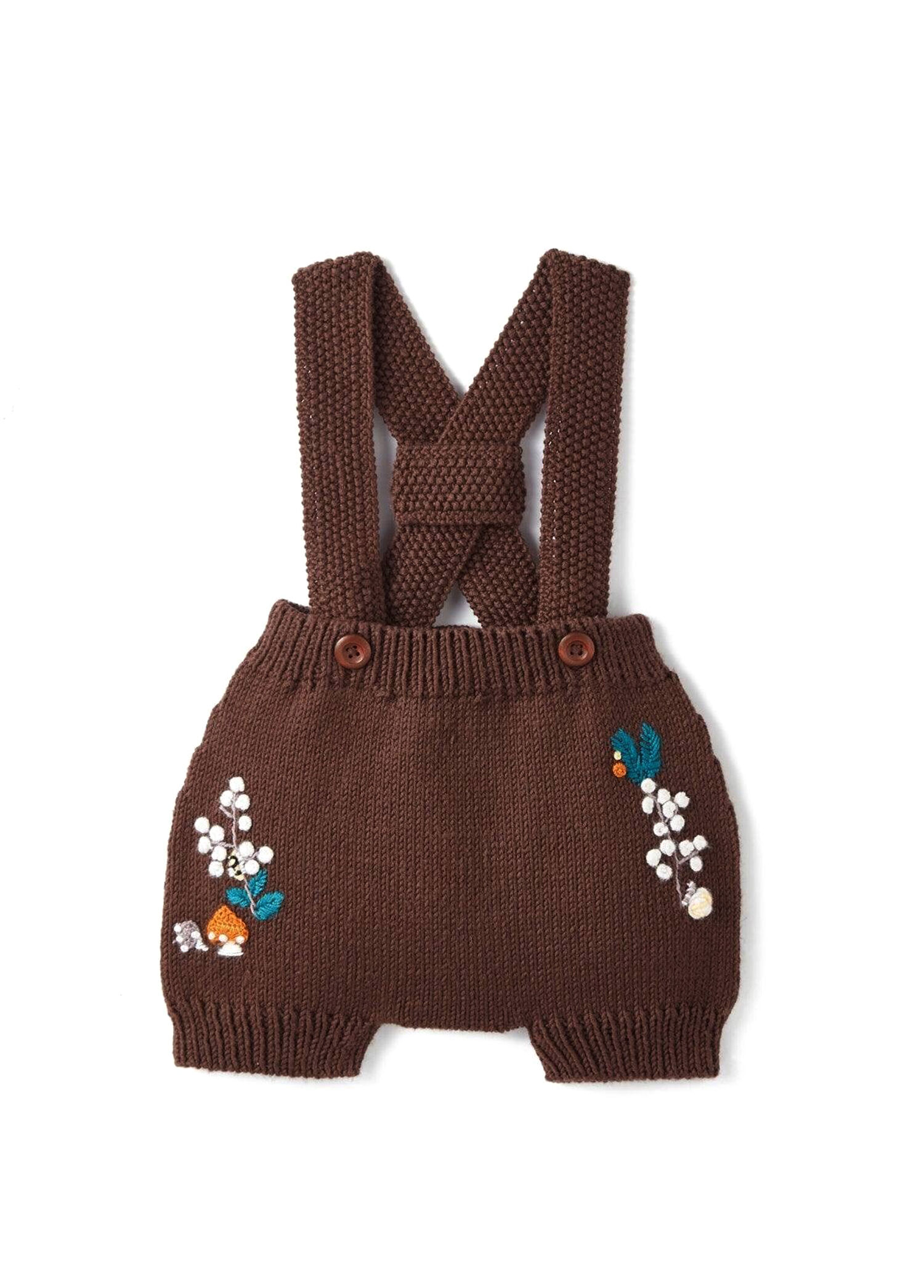 Kahverengi Askılı Örme Unisex Bebek Şort