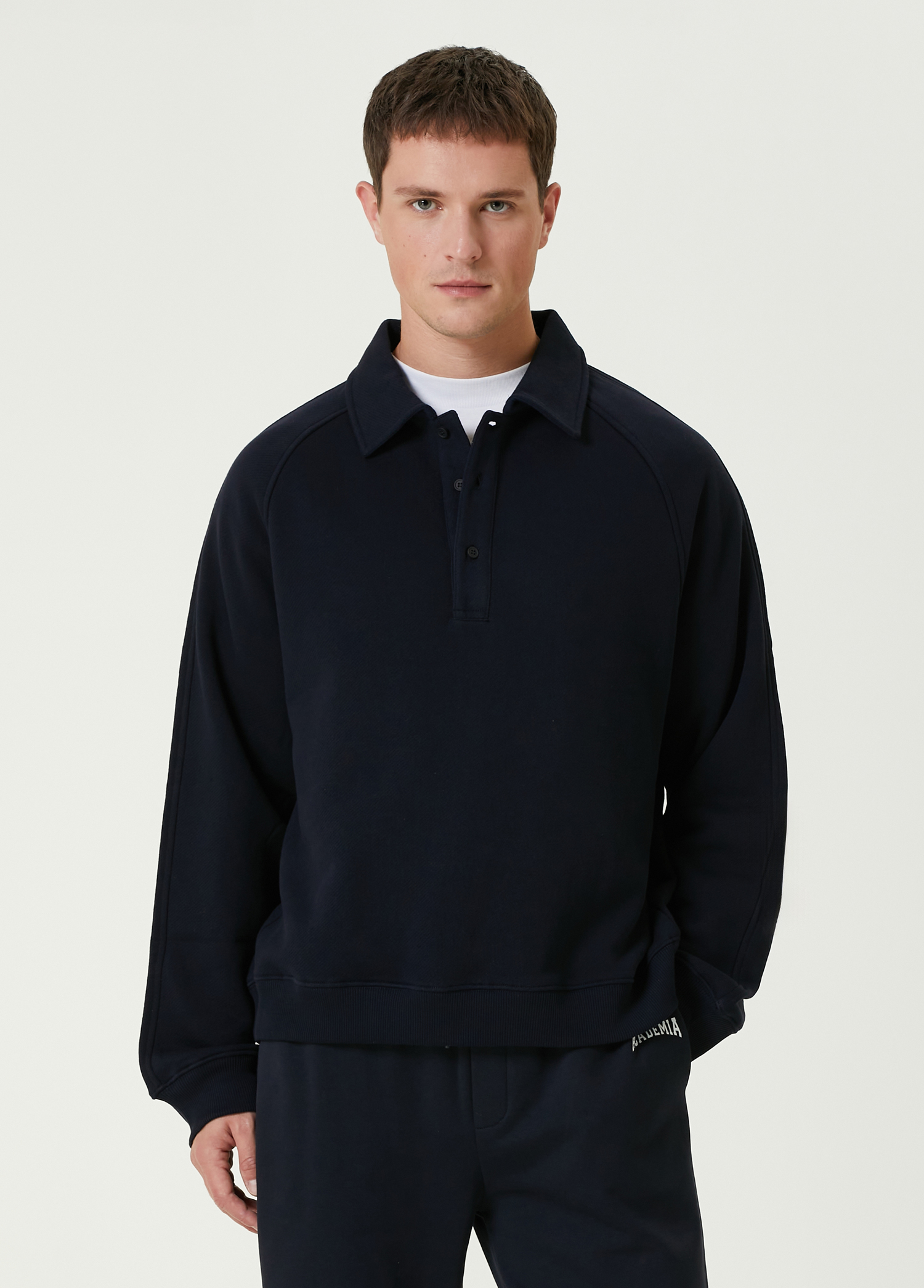 Lacivert Polo Yaka Sweatshirt