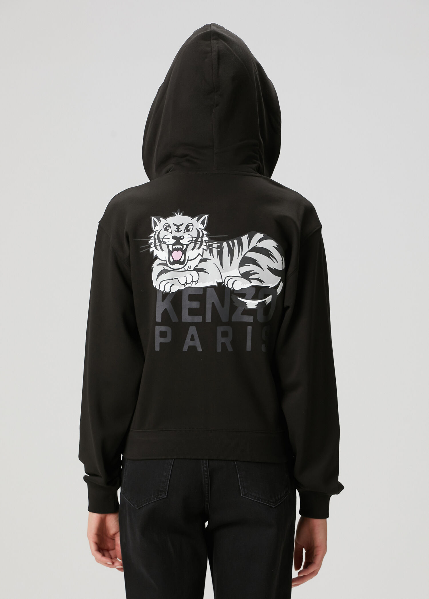 KENZO、hysterics Kenzo - Happy Tiger Siyah Kapüşonlu Fermuarlı Sweatshirt - Siyah