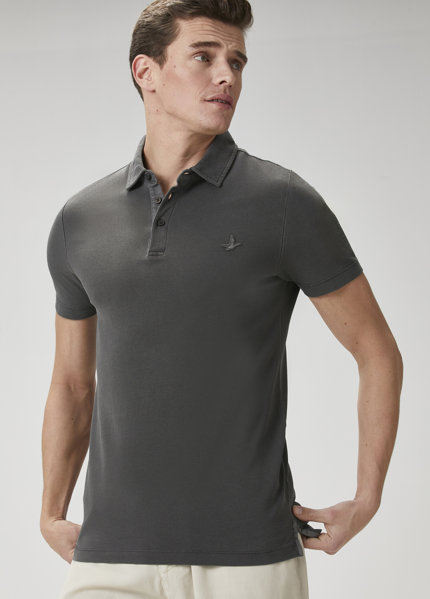 Comfort Fit Antrasit Polo Yaka T-shirt_4