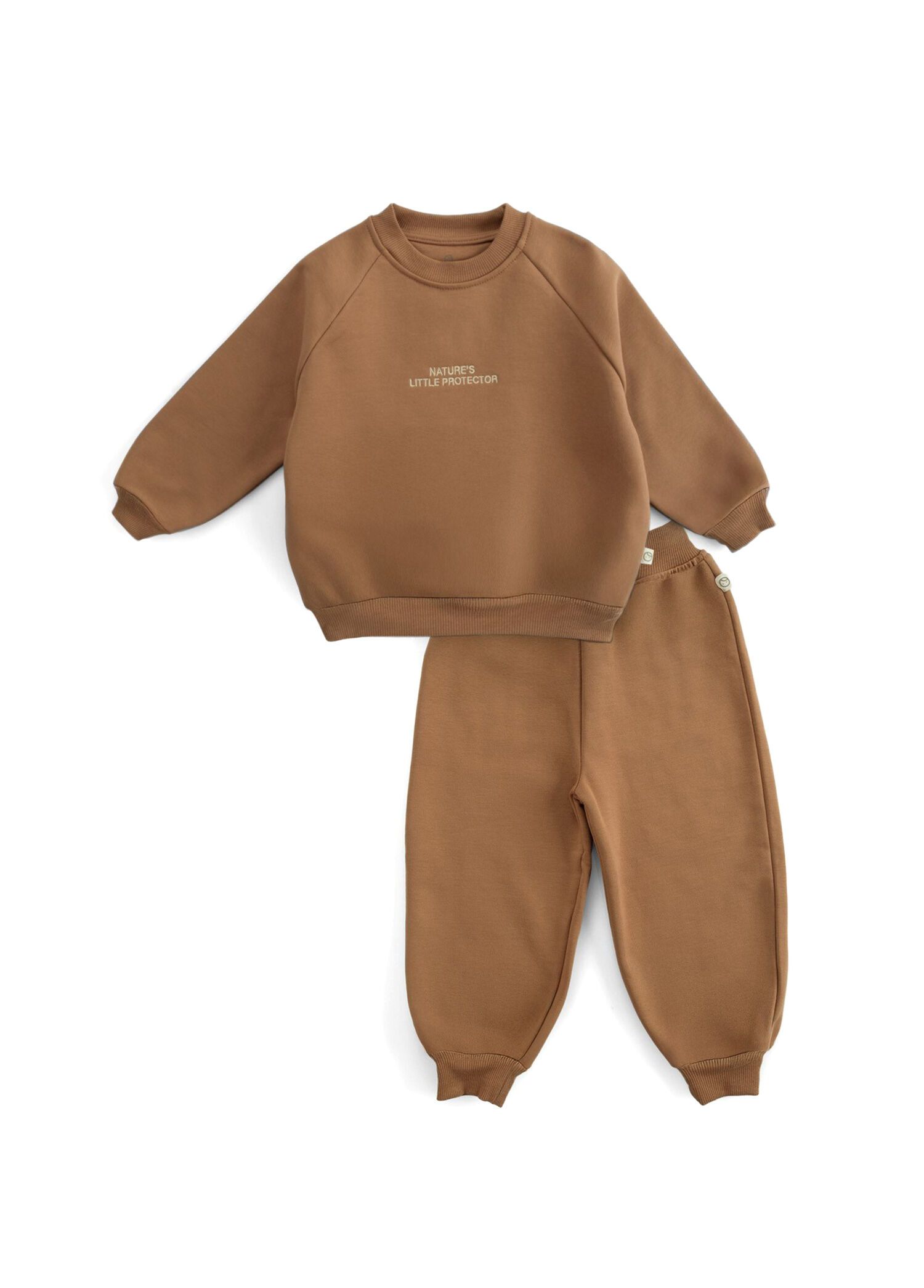 Kahverengi Organik Pamuk Uzun Kollu Unisex Bebek Eşofman Takımı