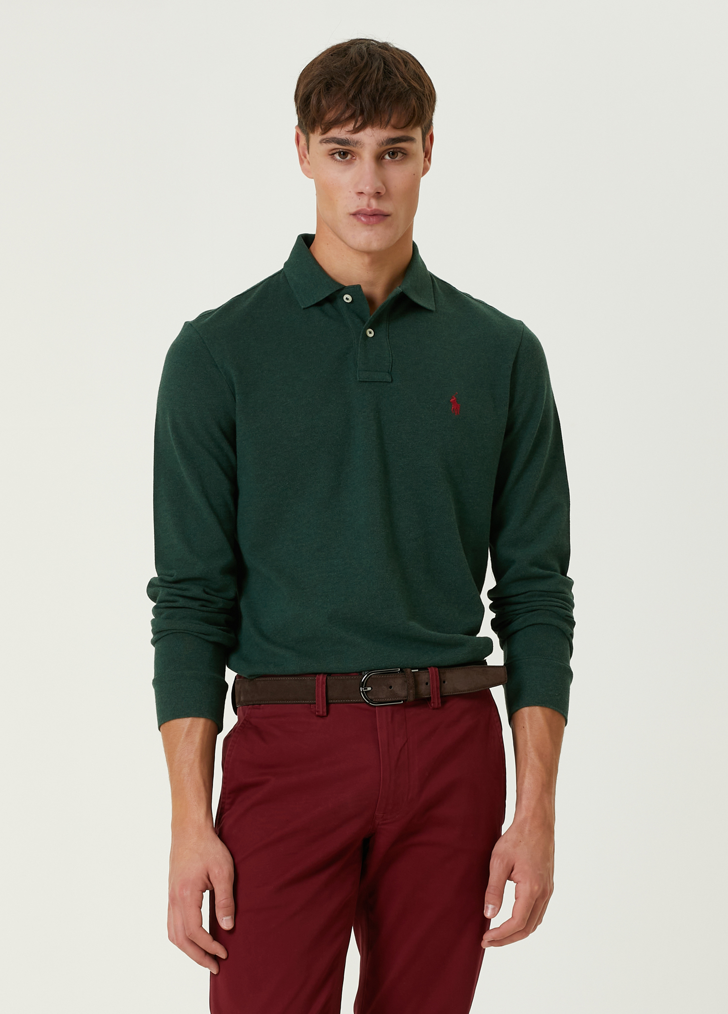 Koyu Yeşil Polo Yaka Sweatshirt