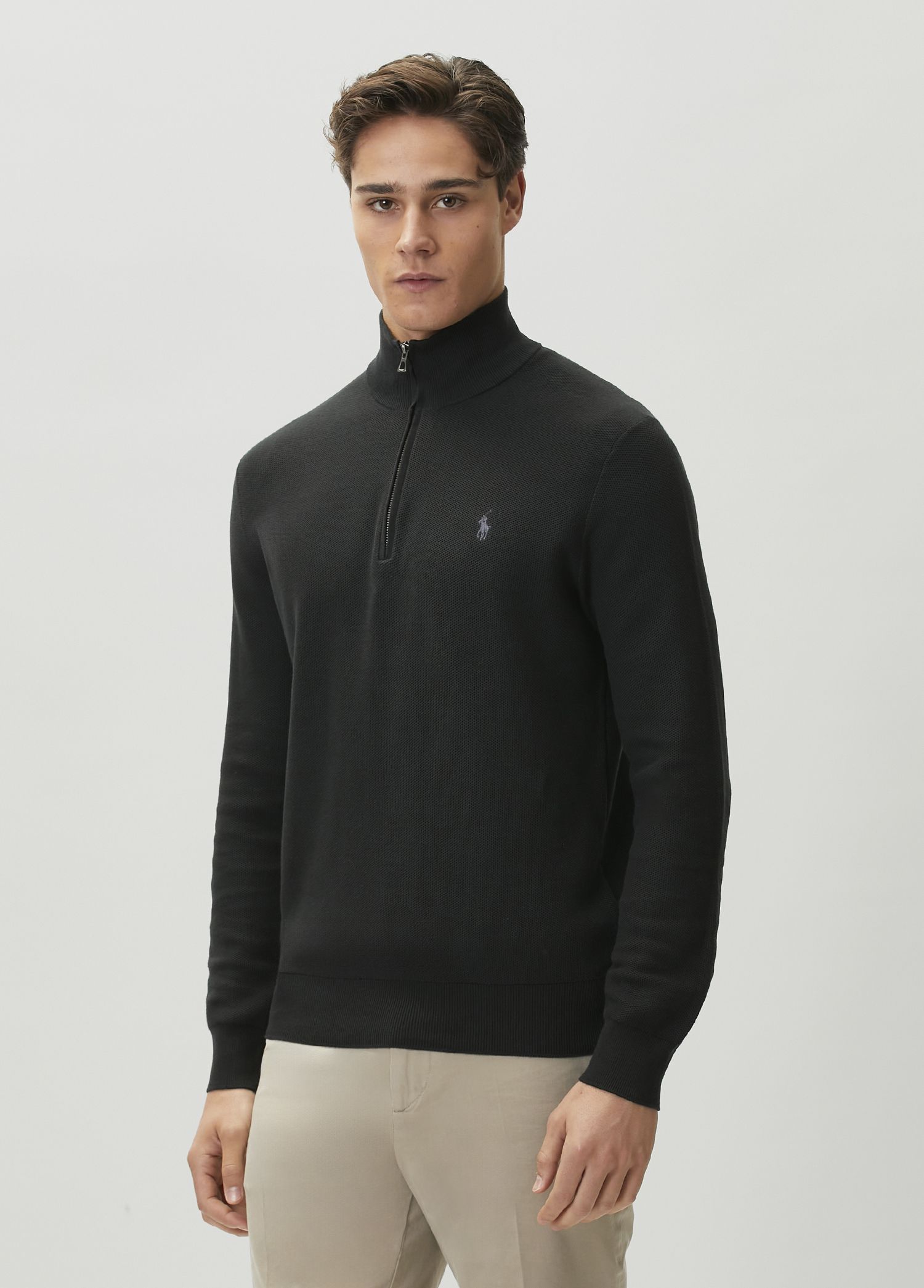 メル7502490s Polo by Ralph Lauren Polo Ralph Lauren Siyah Erkek Siyah Yakası Fermuarlı Sweatshirt