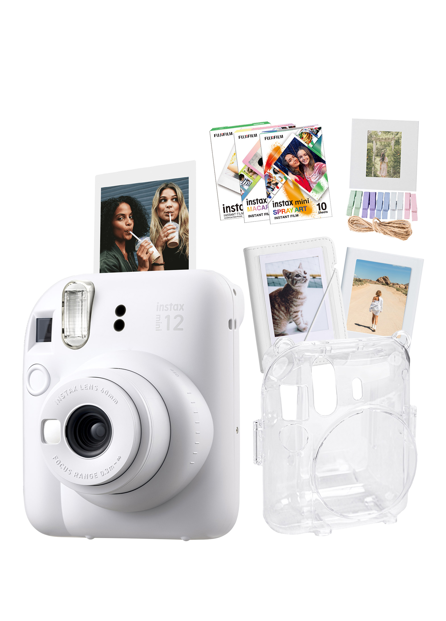 Instax Mini 12 Beyaz Fotoğraf Makinesi + 30'lu Film Albüm Mandal Çerçeve ve Kılıf Mega Set 2