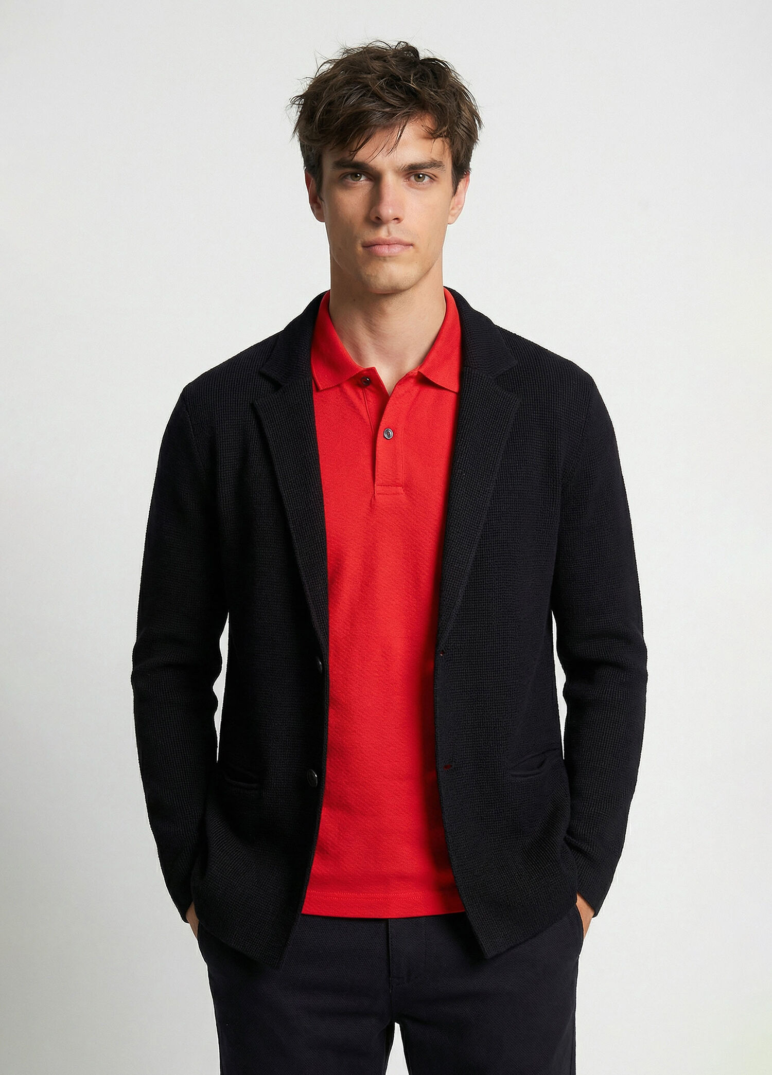Black Linen Blend Knit Jacket