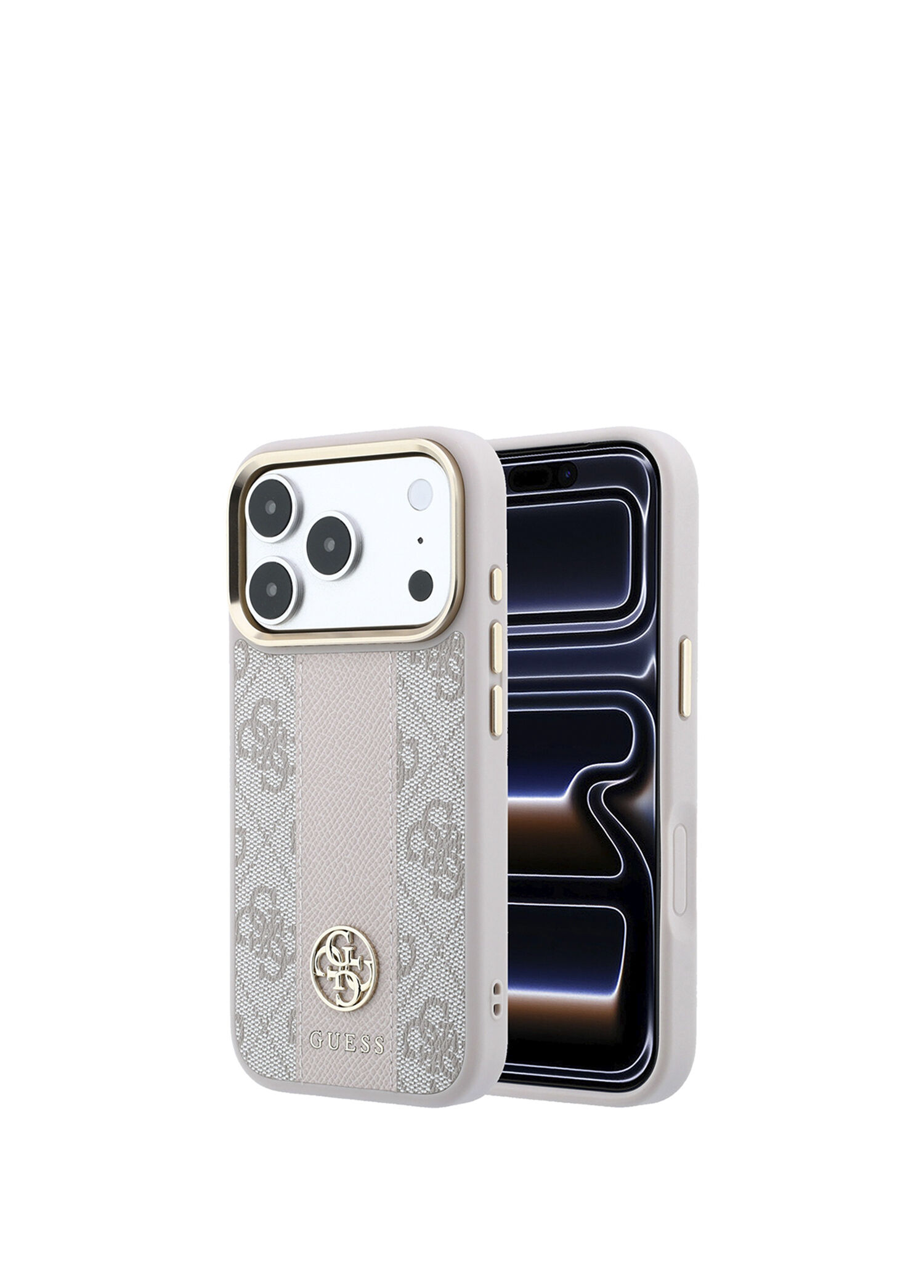 Guess  - iPhone 18 Pro Charging 4G Patterned Striped Text Logo Leather Magsafe Compatible Phone Case