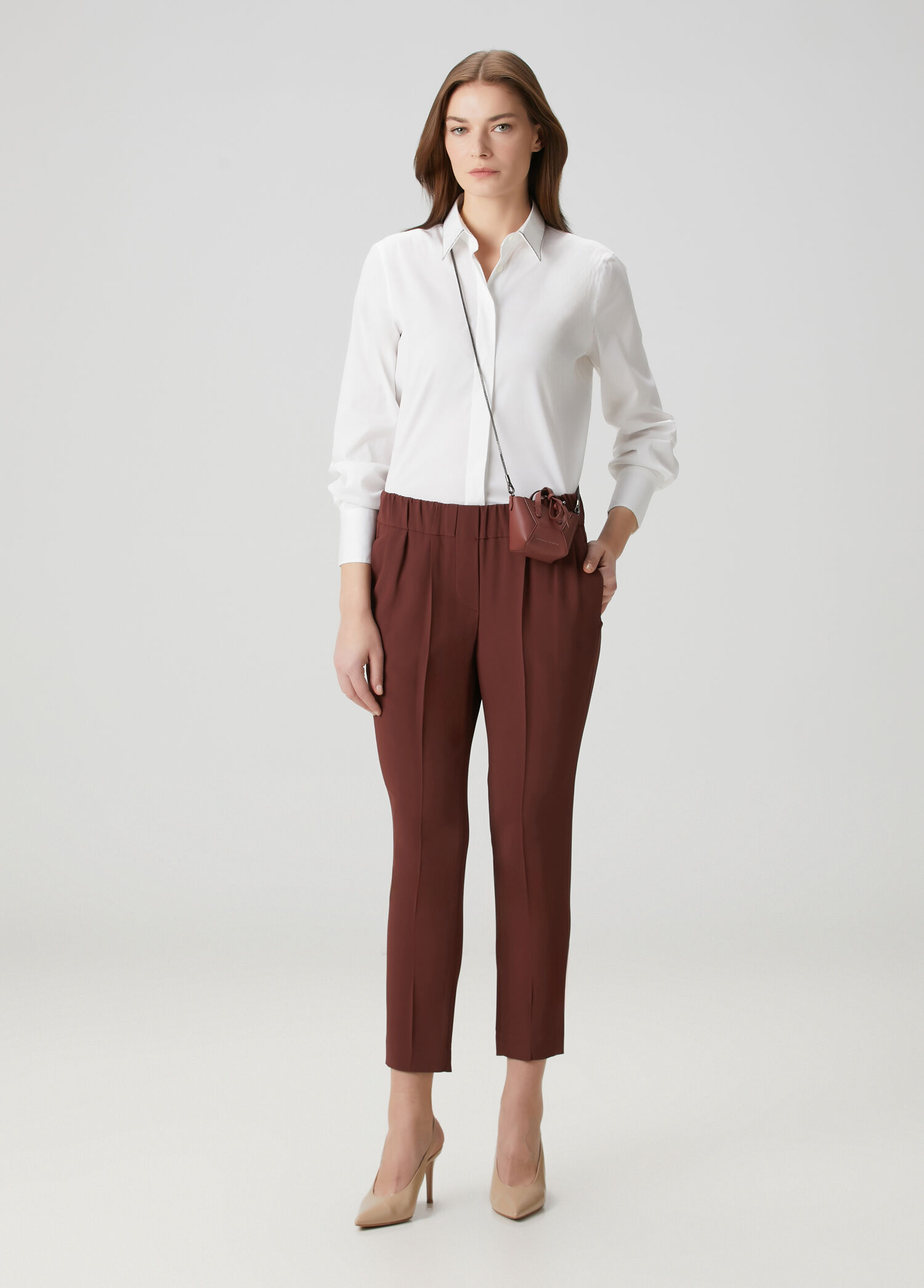Bordo Pile Detaylı Pantolon