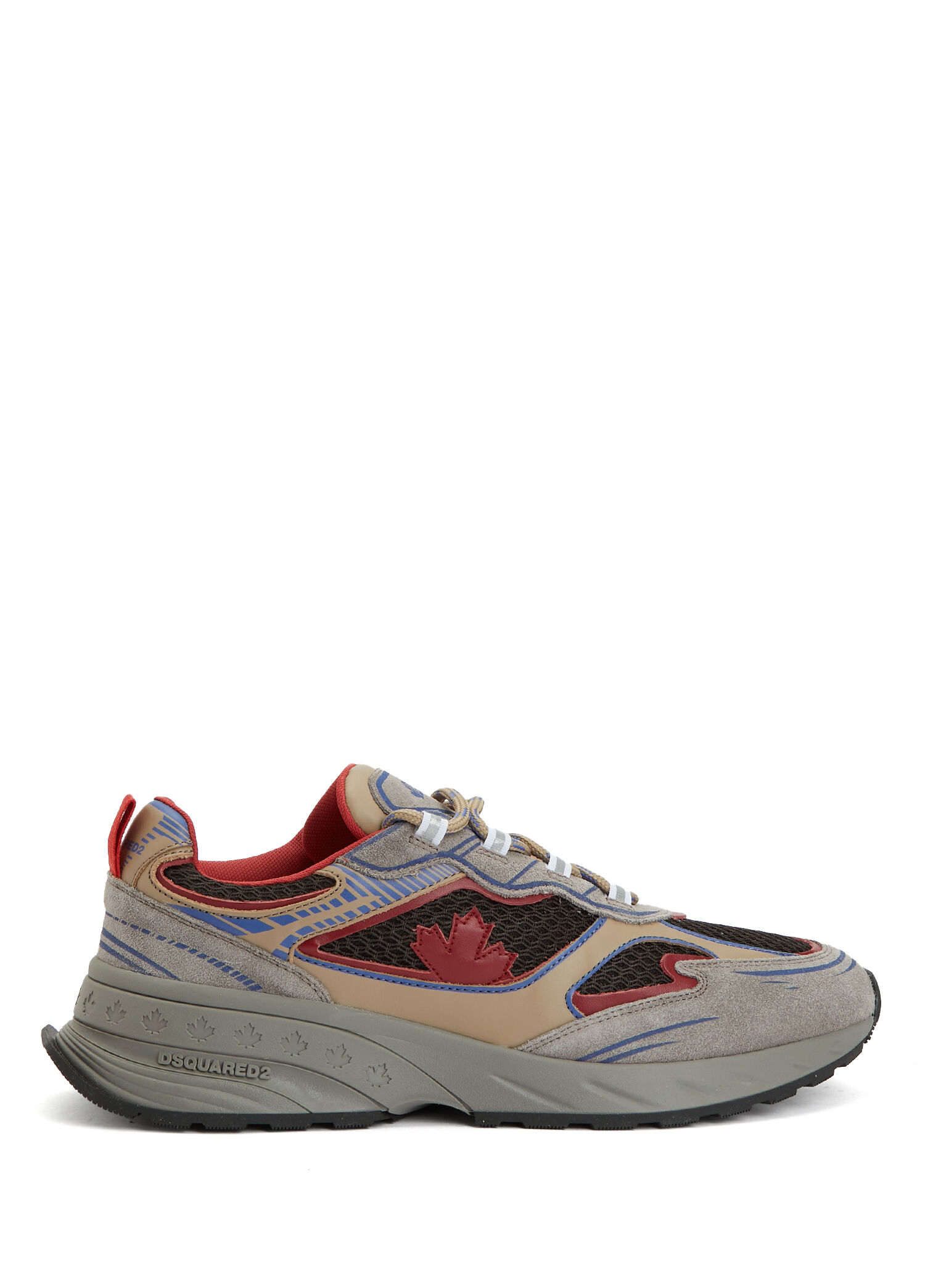 Dsquared2 - Runner Bordo Gri Erkek Deri Sneaker - Bordo-Gri