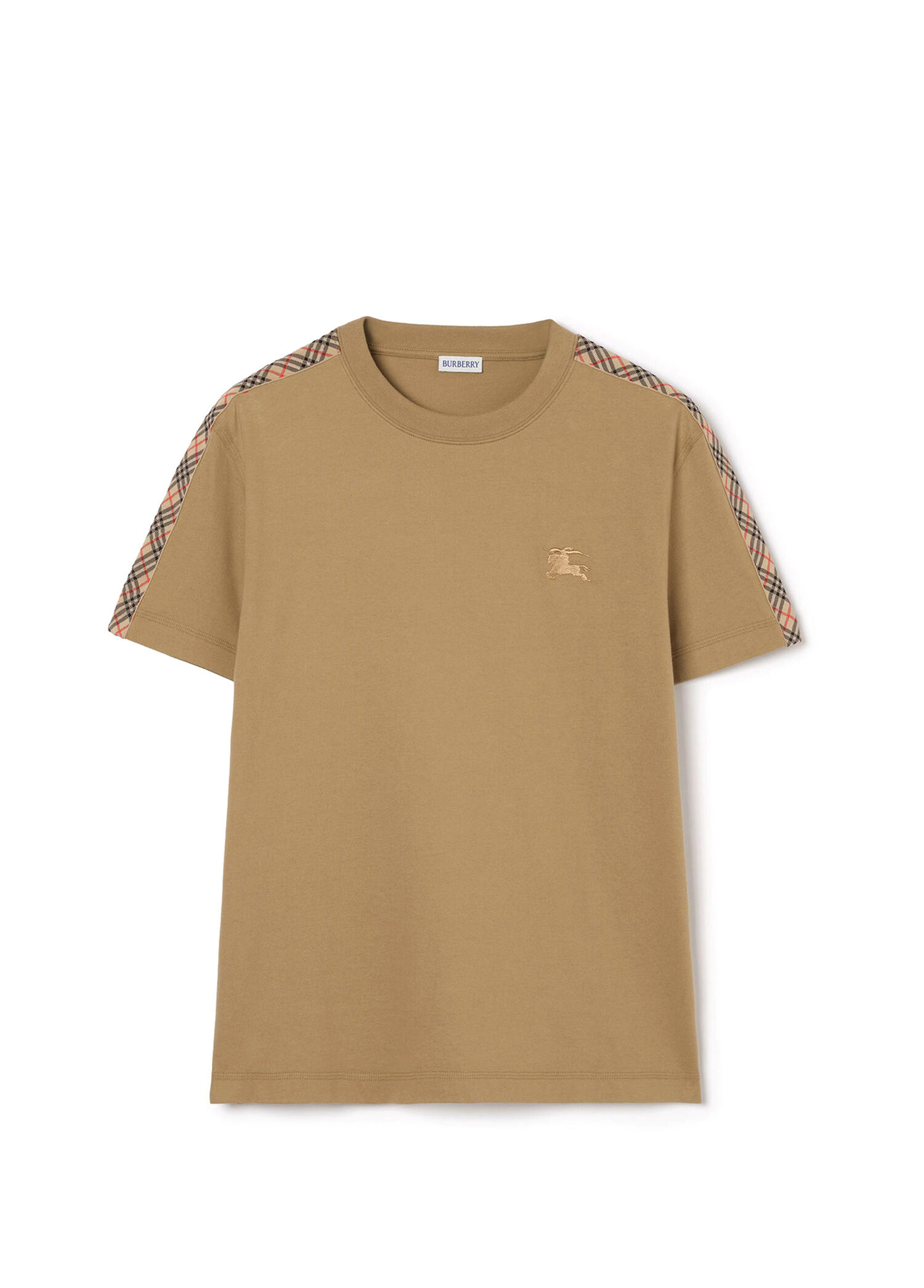 Check Trim Bej Kısa Kollu Erkek T-Shirt