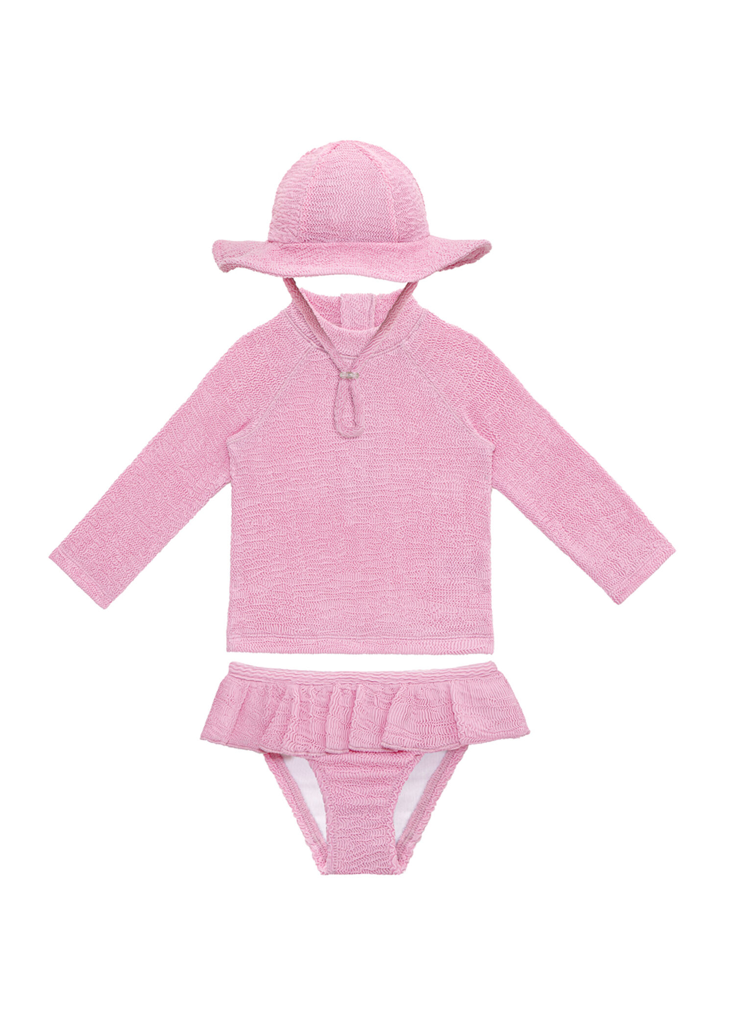 Pink Frosting UV Korumalı Uzun Kollu Dokulu Şapkalı Kız Bebek Mayo Seti