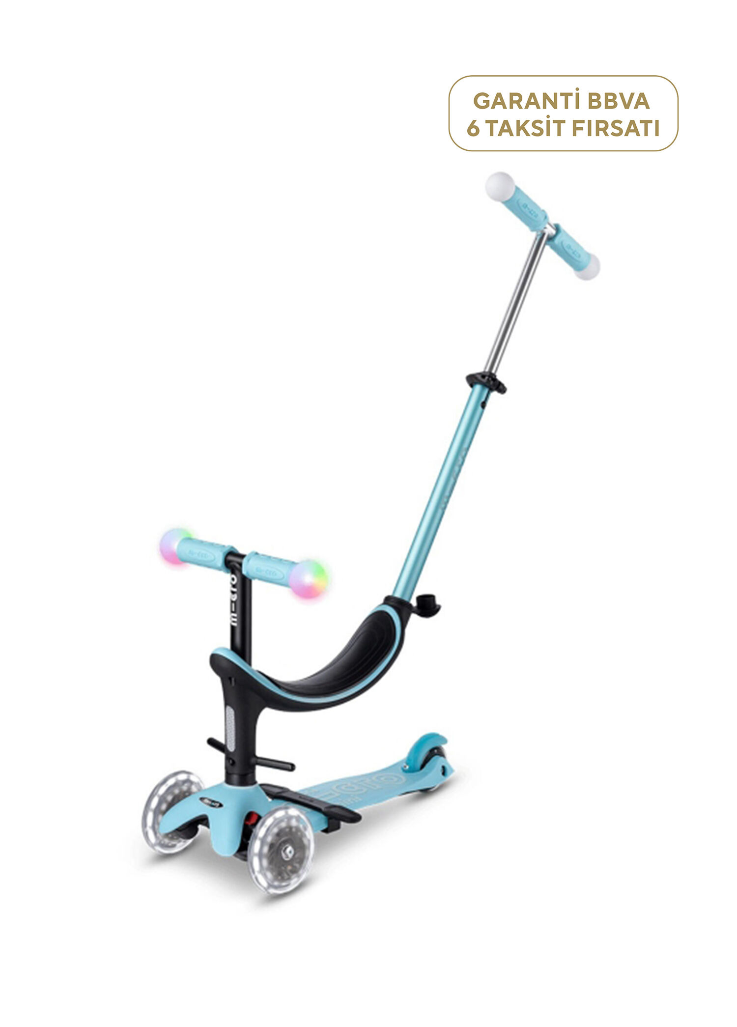 Mini2Grow Deluxe Magic LED Işıklı 3'ü 1 Arada 3 Tekerlekli 1-6 Yaş Çocuk Scooter