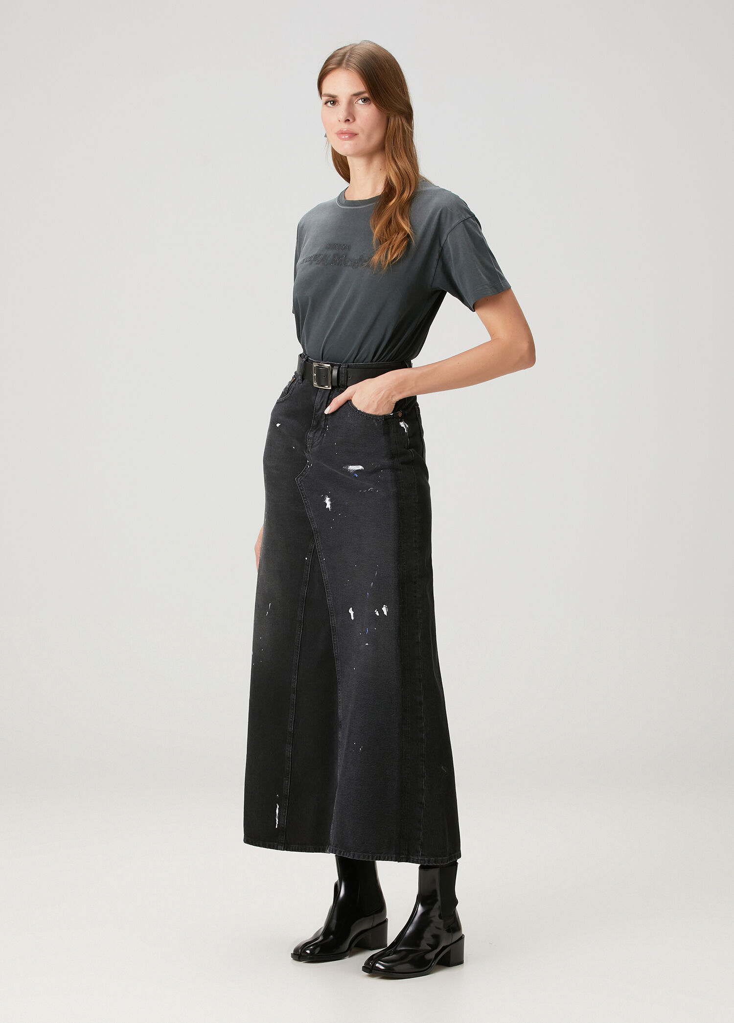 Siyah Midi Denim Etek