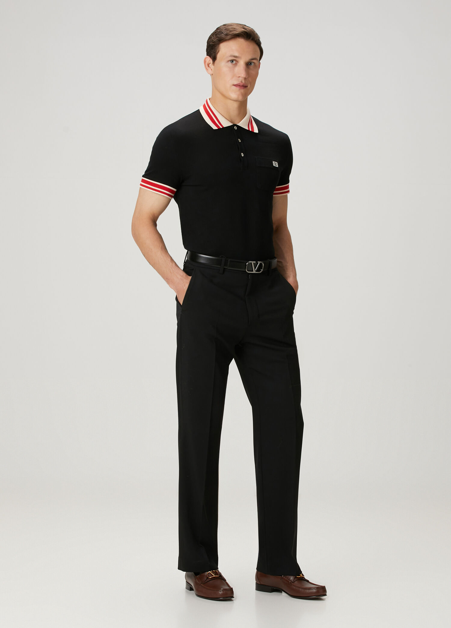 Valentino - Siyah Polo Yaka Kısa Kollu Triko - Siyah