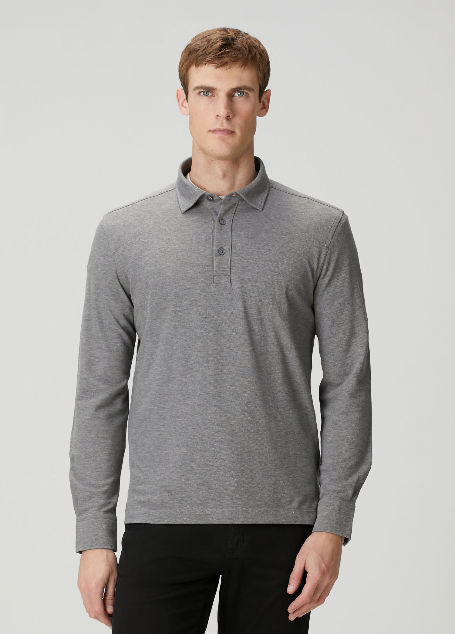 Gri Polo Yaka Sweatshirt
