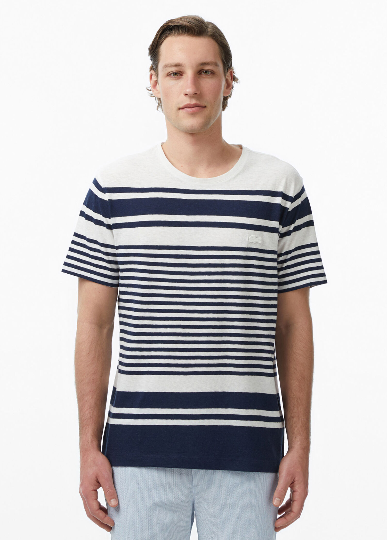 Lacivert Çizgili Regular Fit Bisiklet Yaka Kısa Kollu Erkek T-Shirt