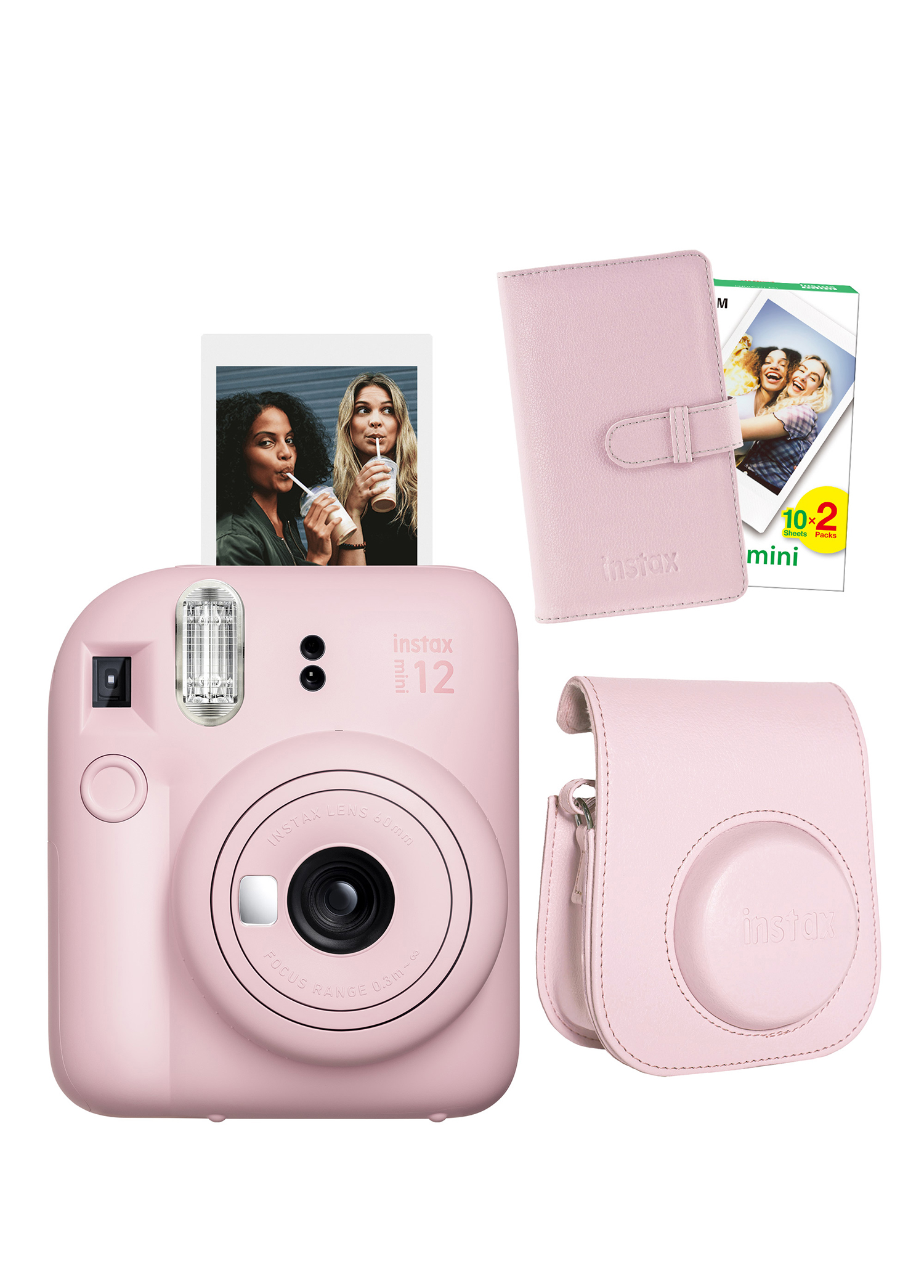 Instax Mini 12 Pembe Fotoğraf Makinesi + 20'li Film Laporta Albüm ve Deri Kılıf Seti