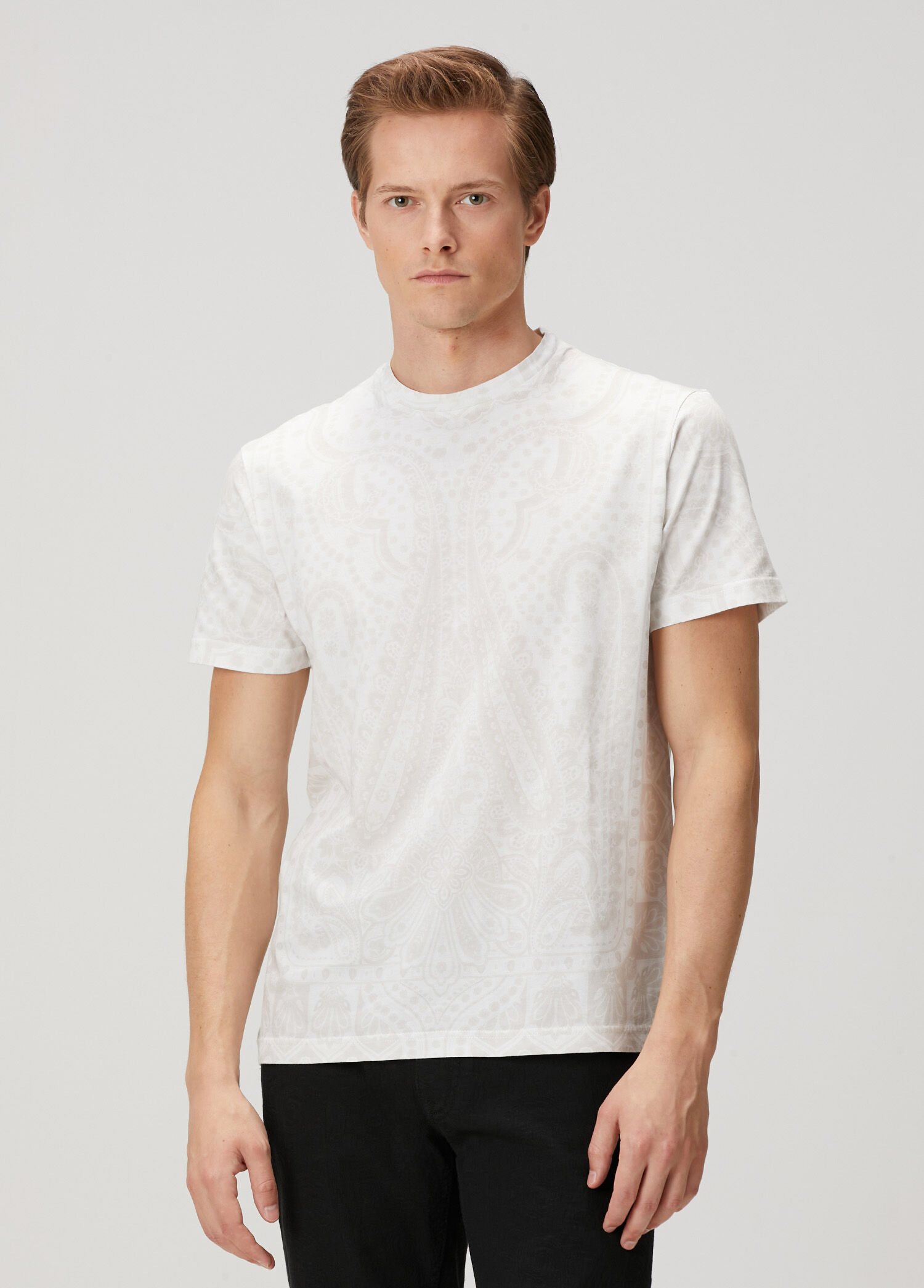 Bej Etnik Desenli T-shirt