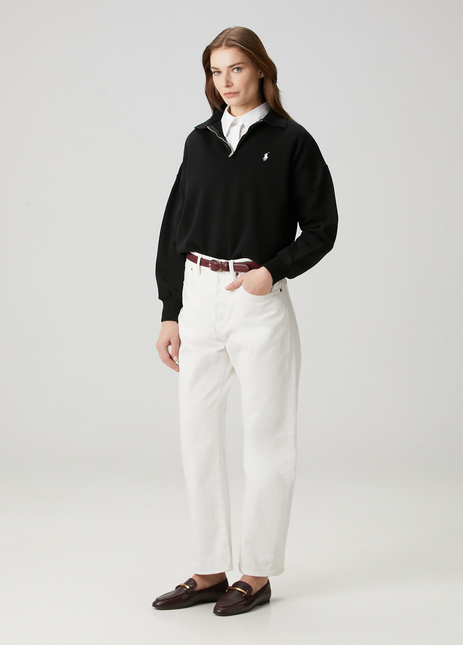 POLO RALPH LAUREN ブラック SLIM FIT 1枚　白 Polo Ralph Lauren Siyah Kadın Siyah Fermuarlı Polo Sweatshirt
