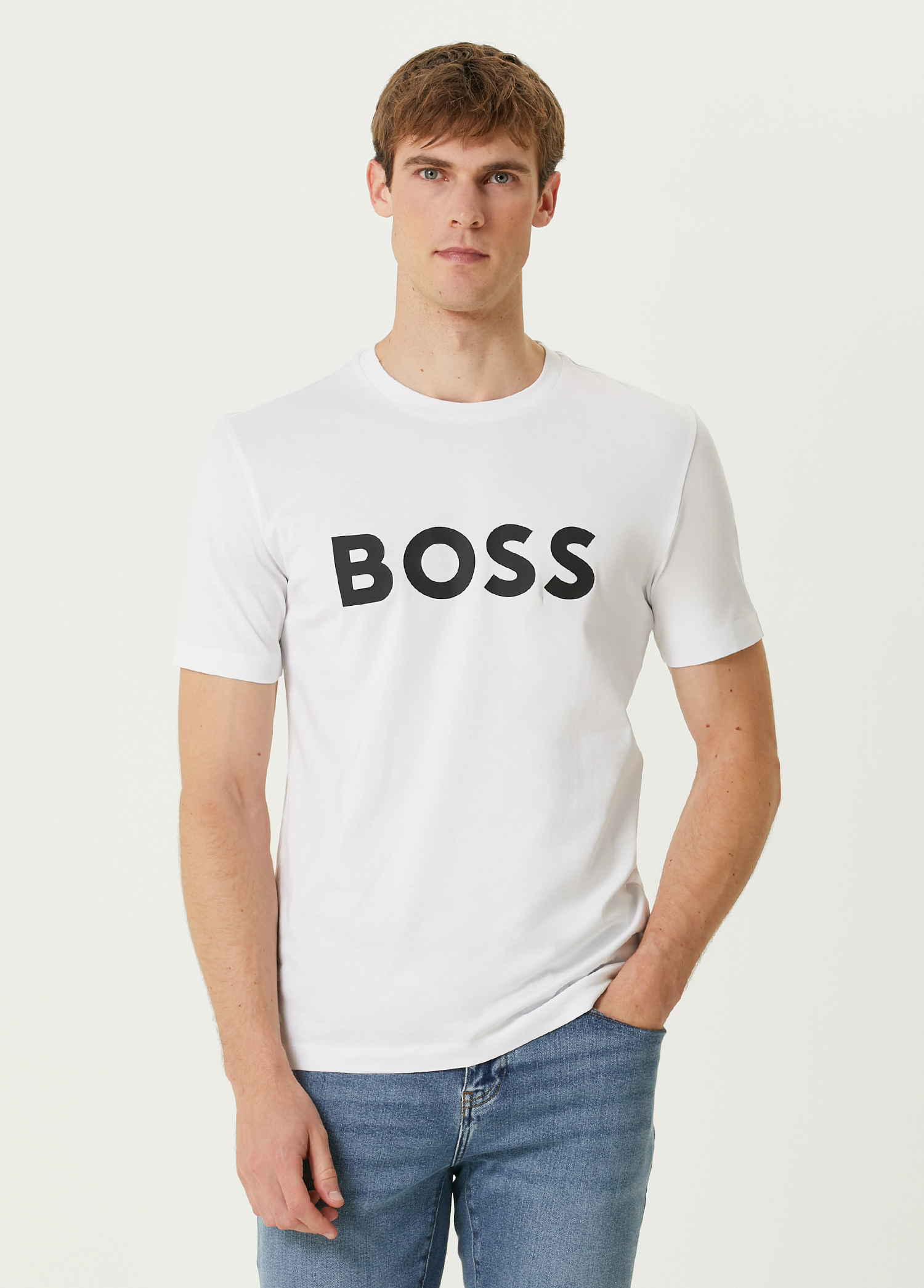 Beyaz Logo Baskılı T-shirt