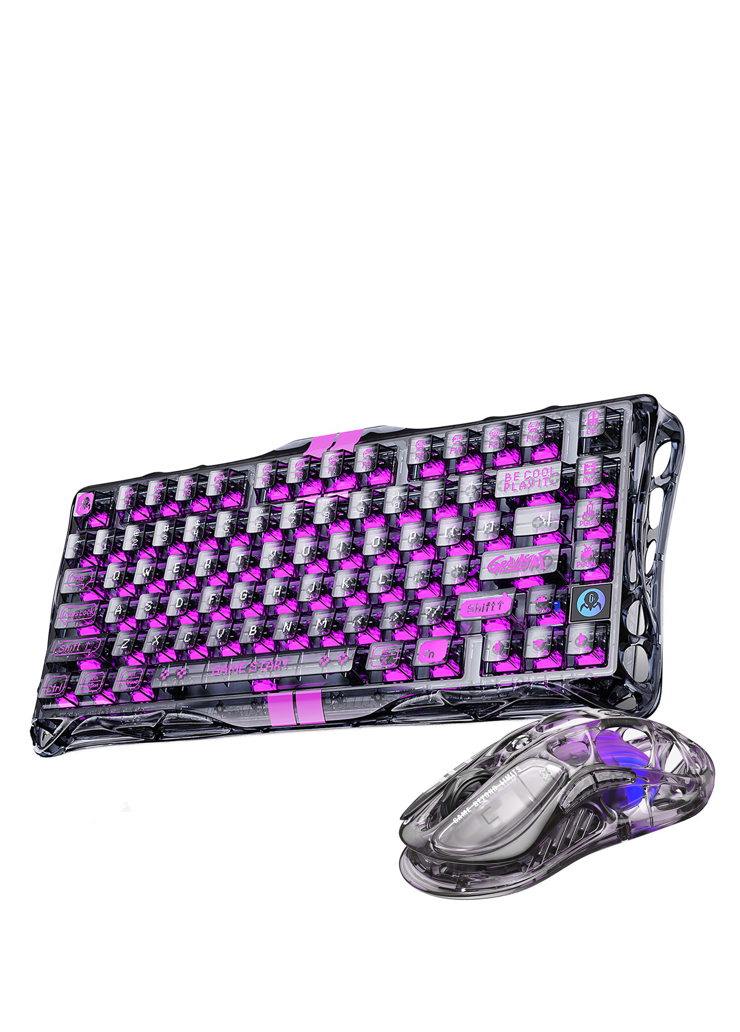 Mercury V75 Lite Hall Effect Rapid Trigger Şeffaf Siyah 8.000 Hz Kablolu Manyetik Klavye + M2 26.000 DPI RGB Kablosuz Mouse Oyuncu Seti