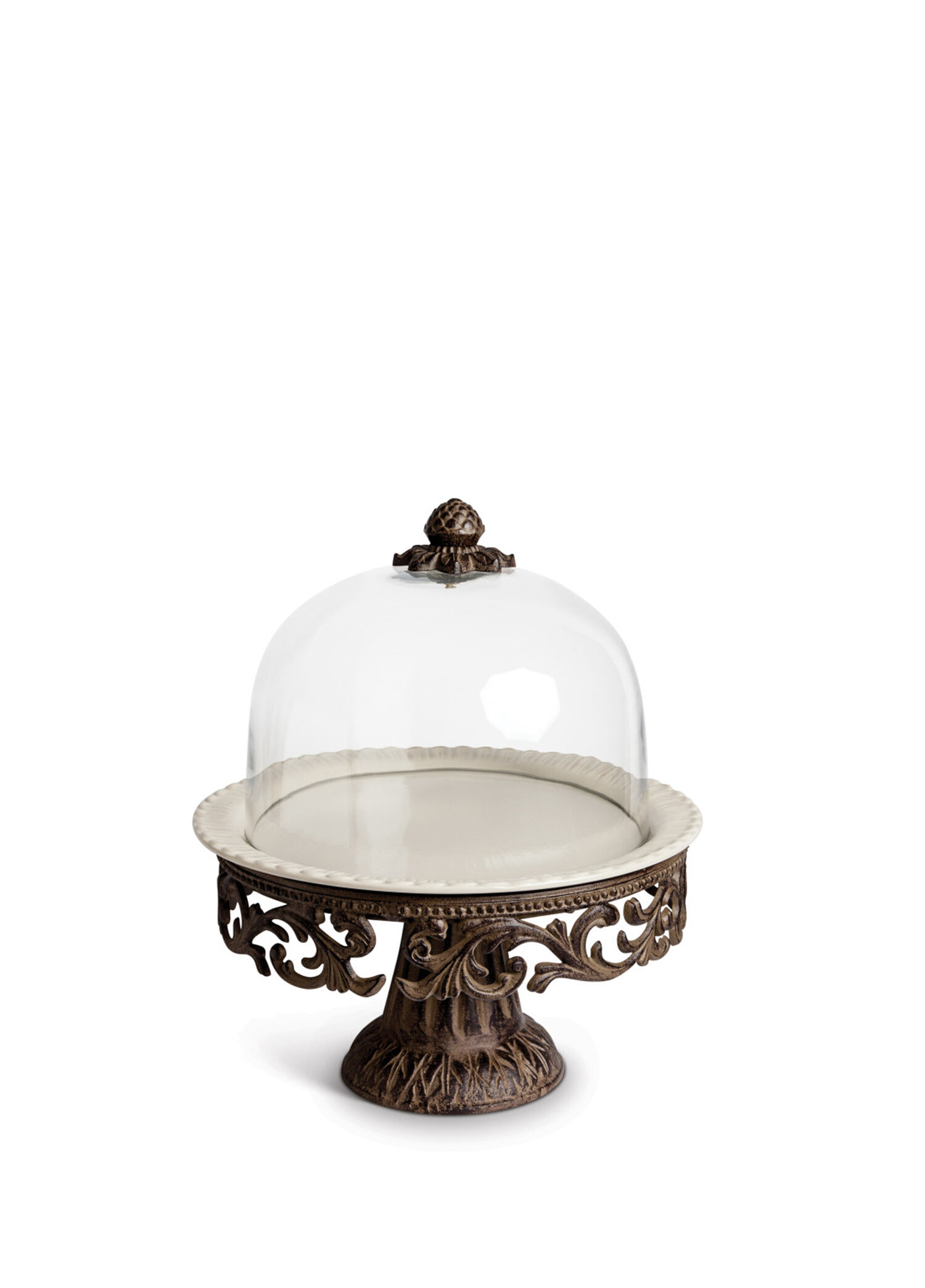 Acanthus Krem Rengi Seramik Ayaklı Kek Kabı 36,8 x 36,8 cm