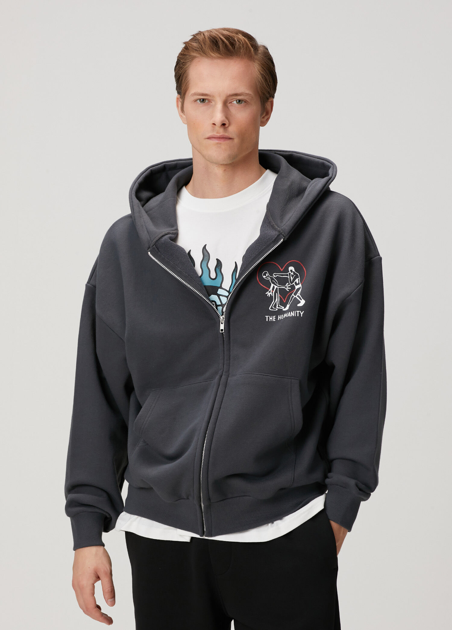 Gri Kapüşonlu Sweatshirt