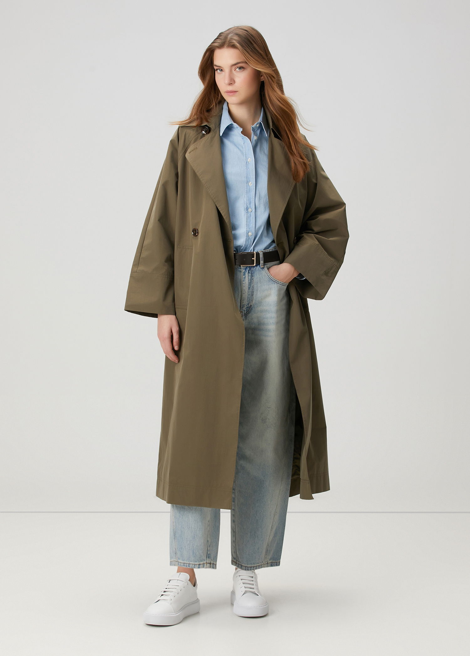Oversize Haki Kruvaze Pardösü