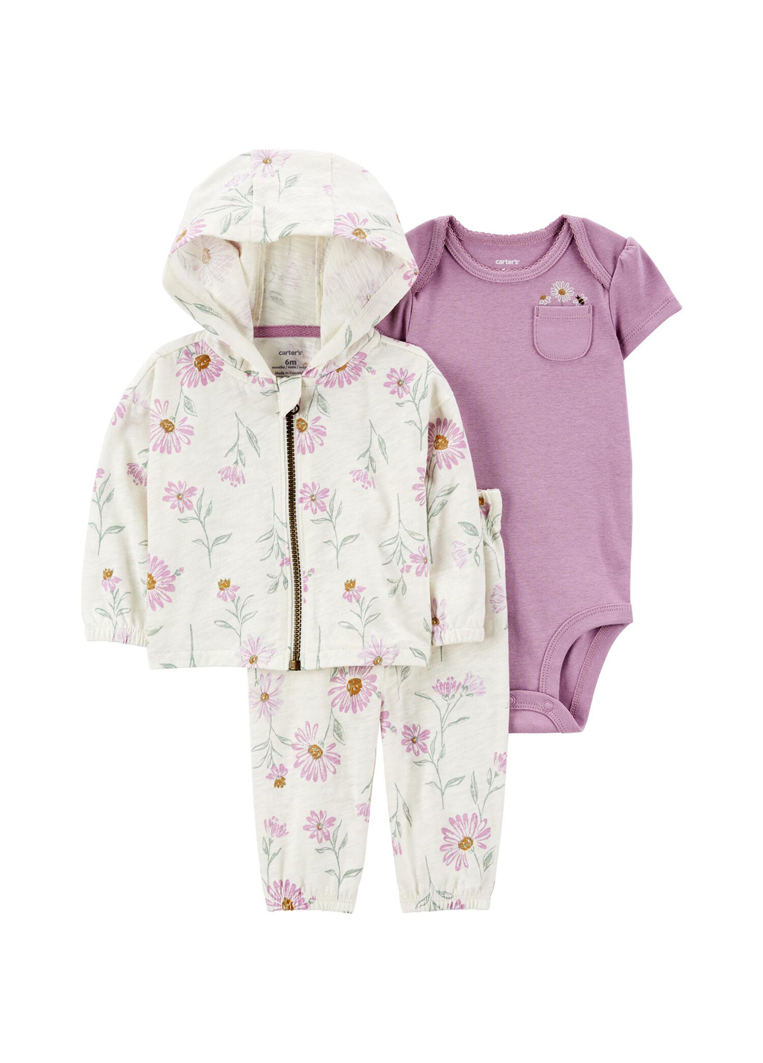 Pembe Hırkalı Kız Bebek 3'lü Set