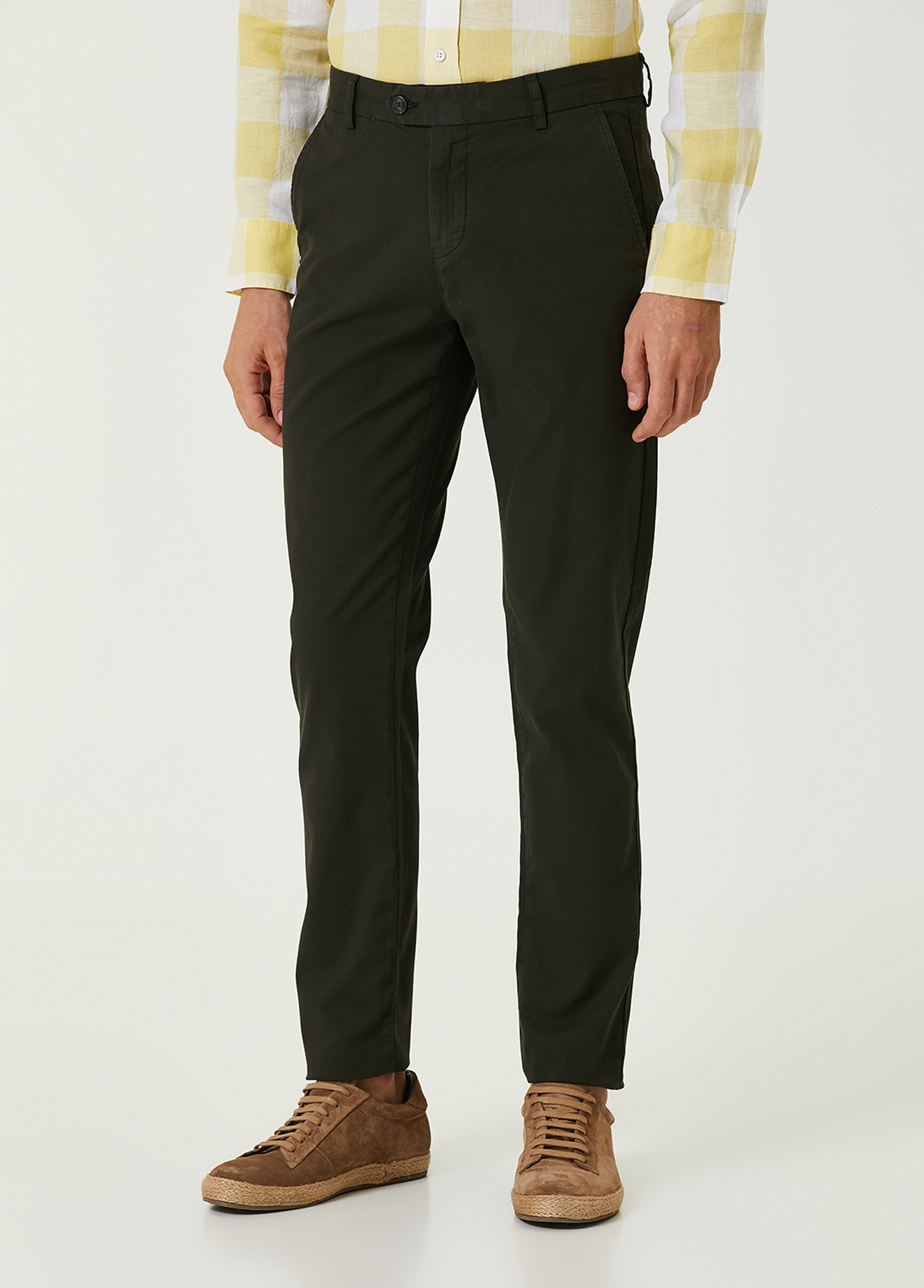 Slim Fit Koyu Haki Twill Spor Pantolon_1