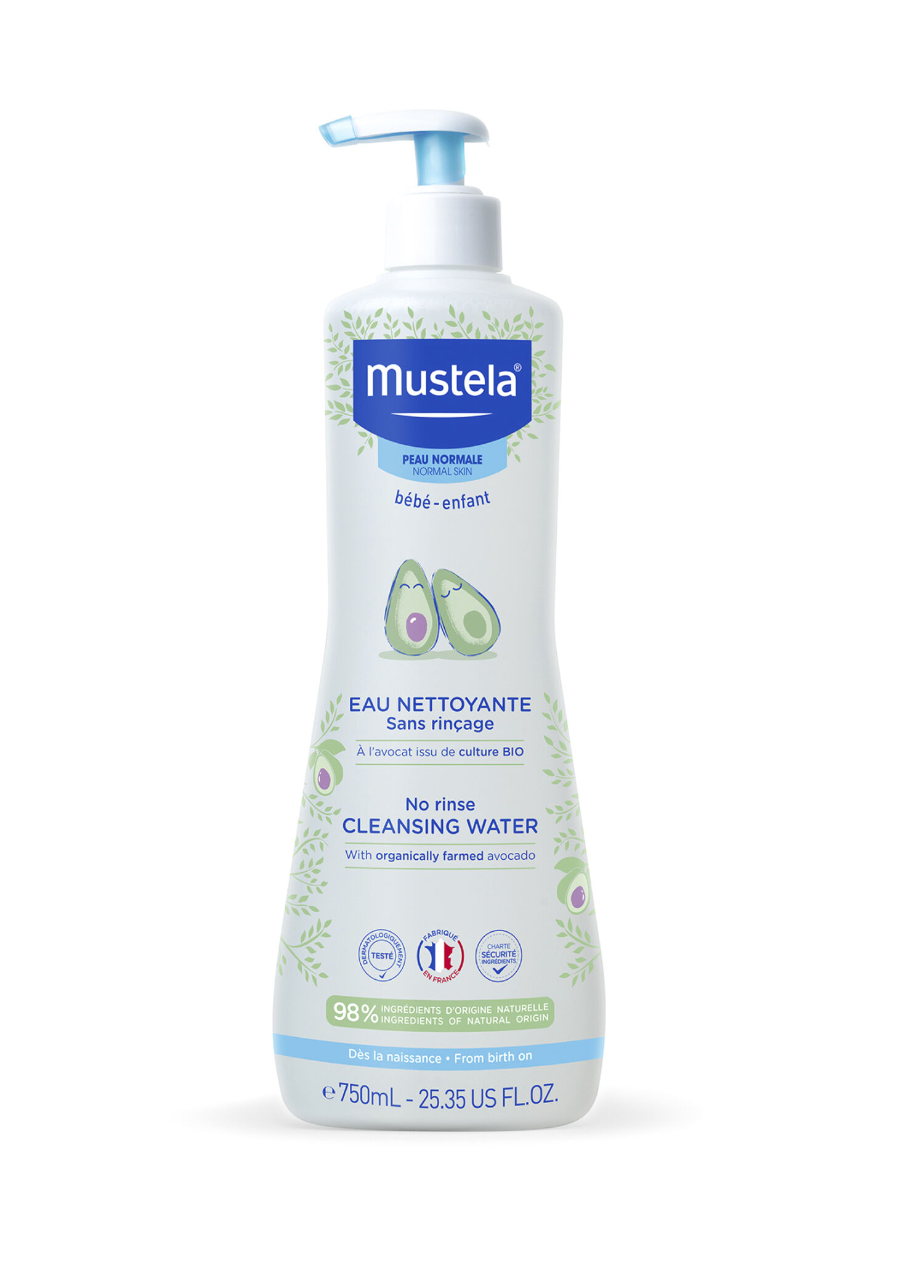 Organik Avokado İçeren Durulama Gerektirmeyen Bebek Temizleme Suyu 750 ml