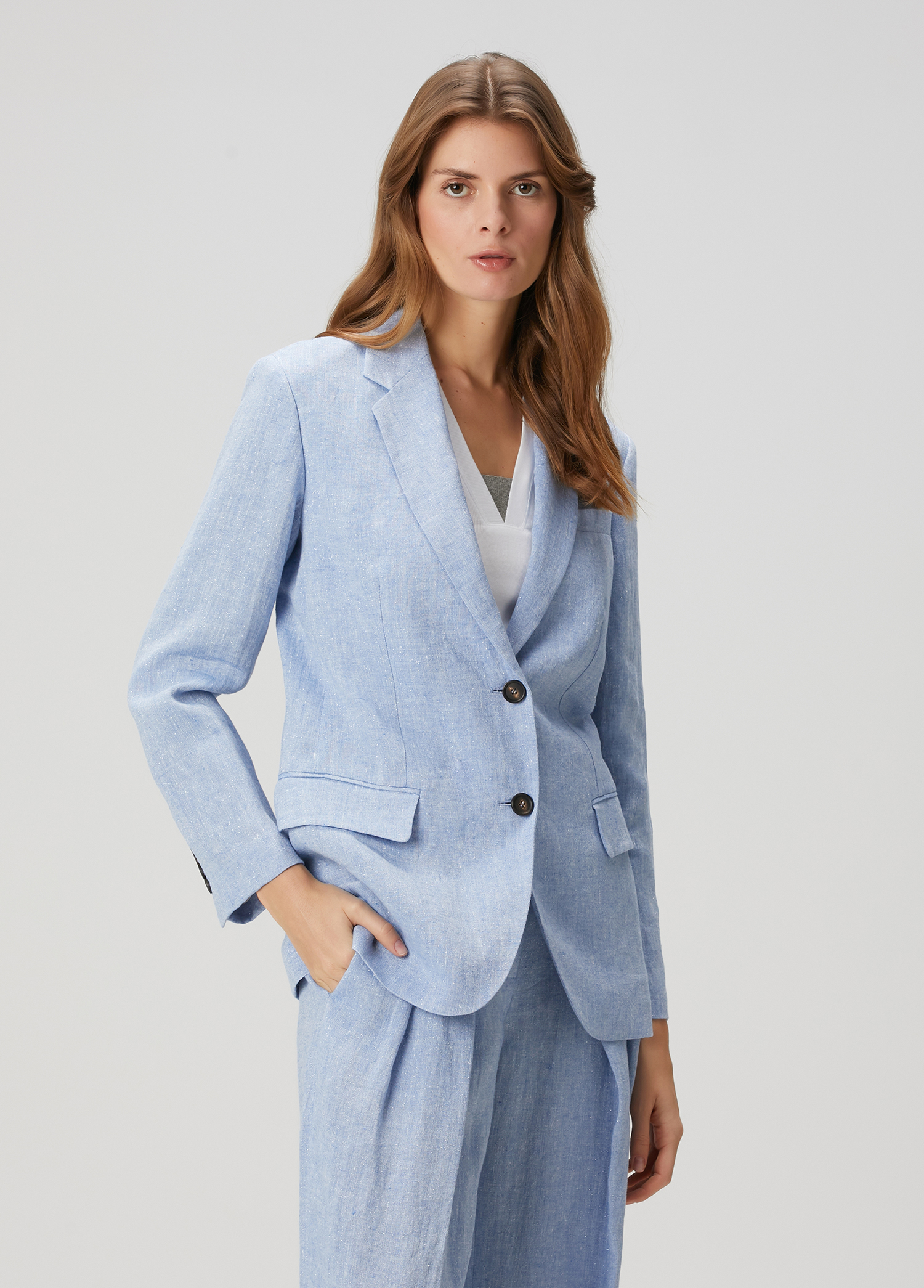 Mavi Keten Blazer