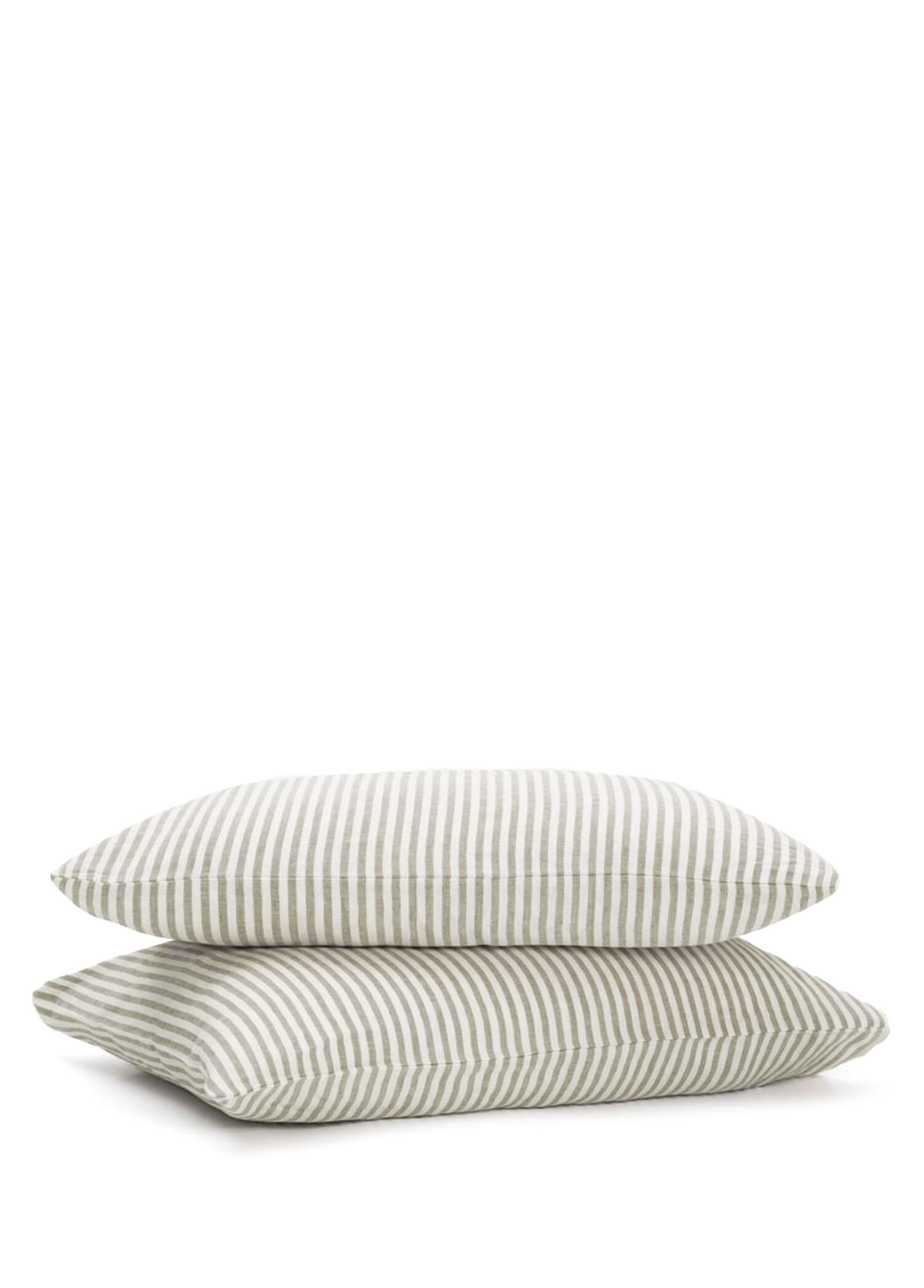 Striped Serenity Haki Çizgili Keten 2'li Yastık Kılıfı Seti