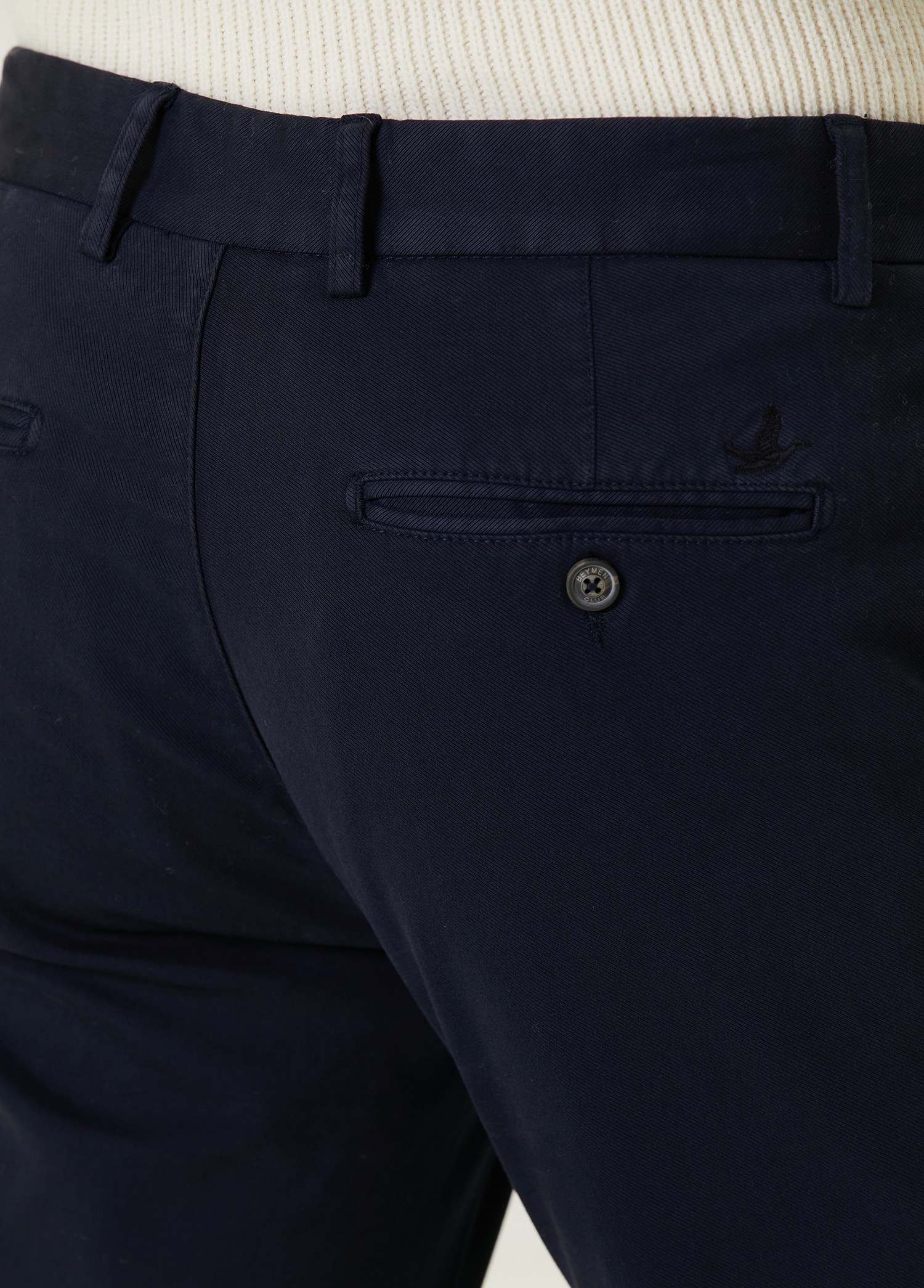 Lacivert Yumuşak Dokulu Twill Chino Pantolon_4