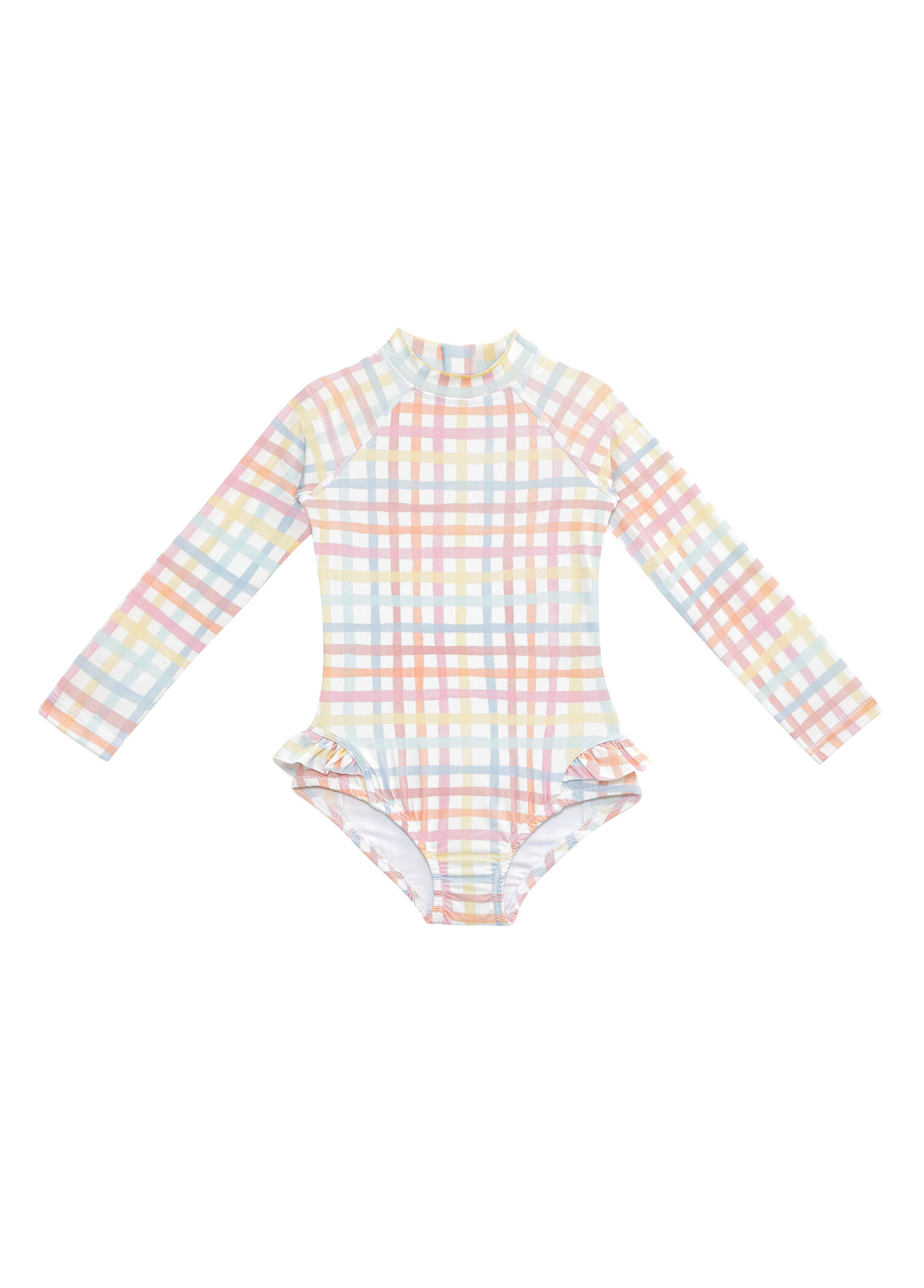 Rainbow Gingham UV Korumalı Uzun Kollu Kız Çocuk Mayo