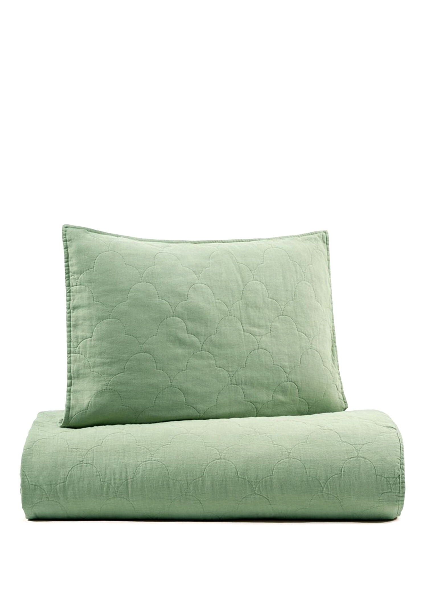 Serenity Mint Yeşili Keten Kapitoneli Çift Kişilik Yatak Örtüsü Takımı 240 x 260 cm