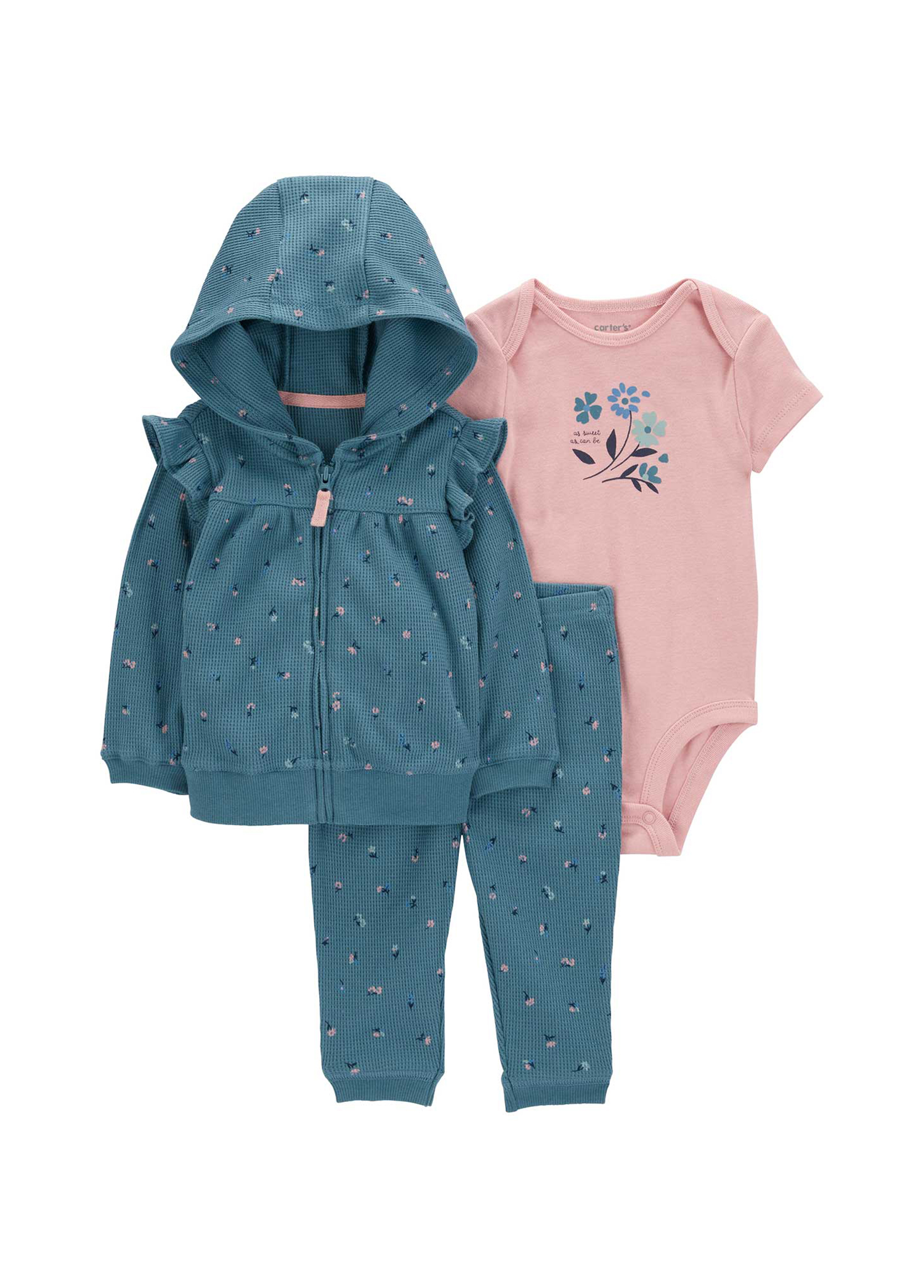 Fermuarlı Kız Bebek Hırka Body Pantolon 3'lü Set