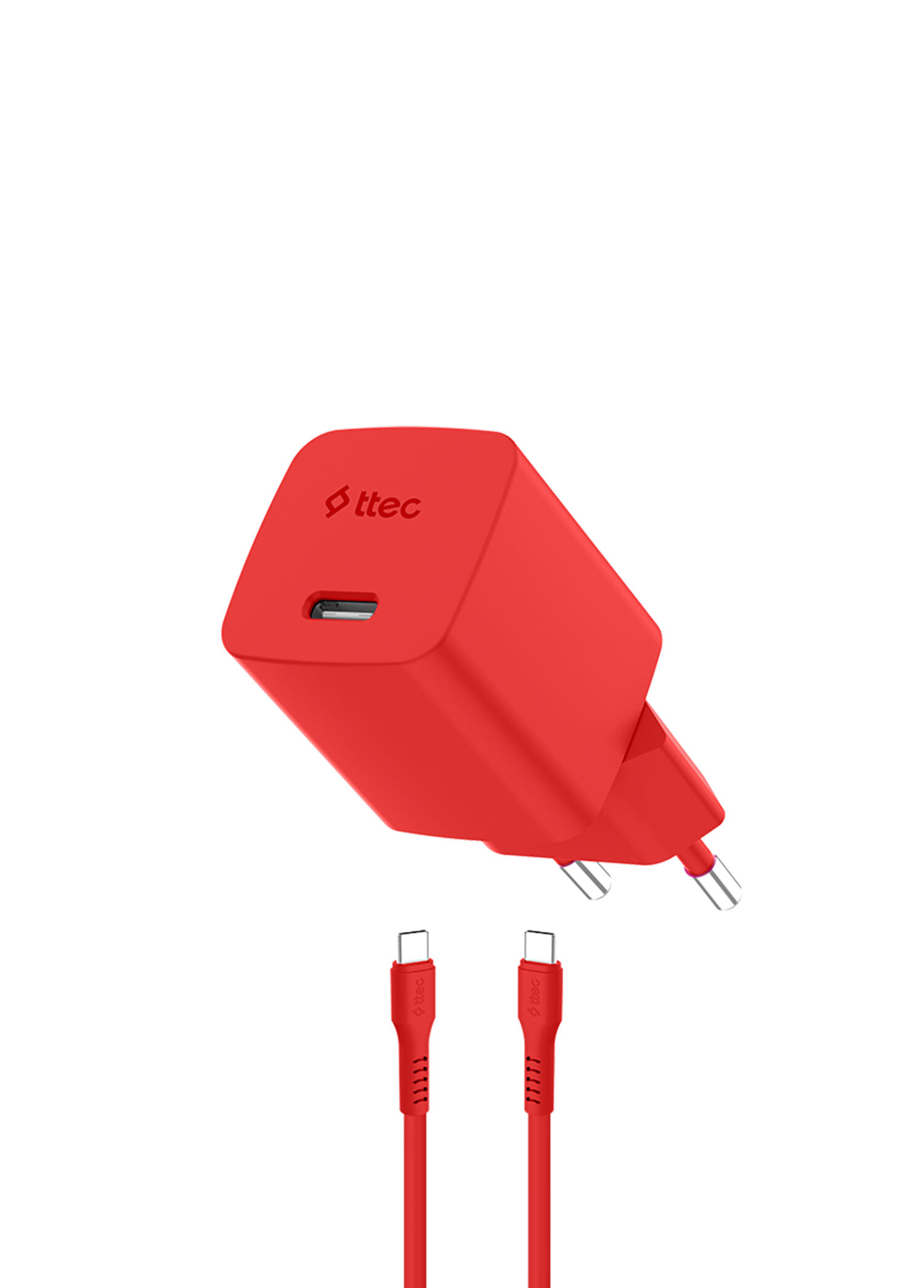 SmartCharger GAN 45W AVS PD Neon Kırmızı Seyahat Hızlı Şarj Aleti + USB-C - USB-C 3A Kablo
