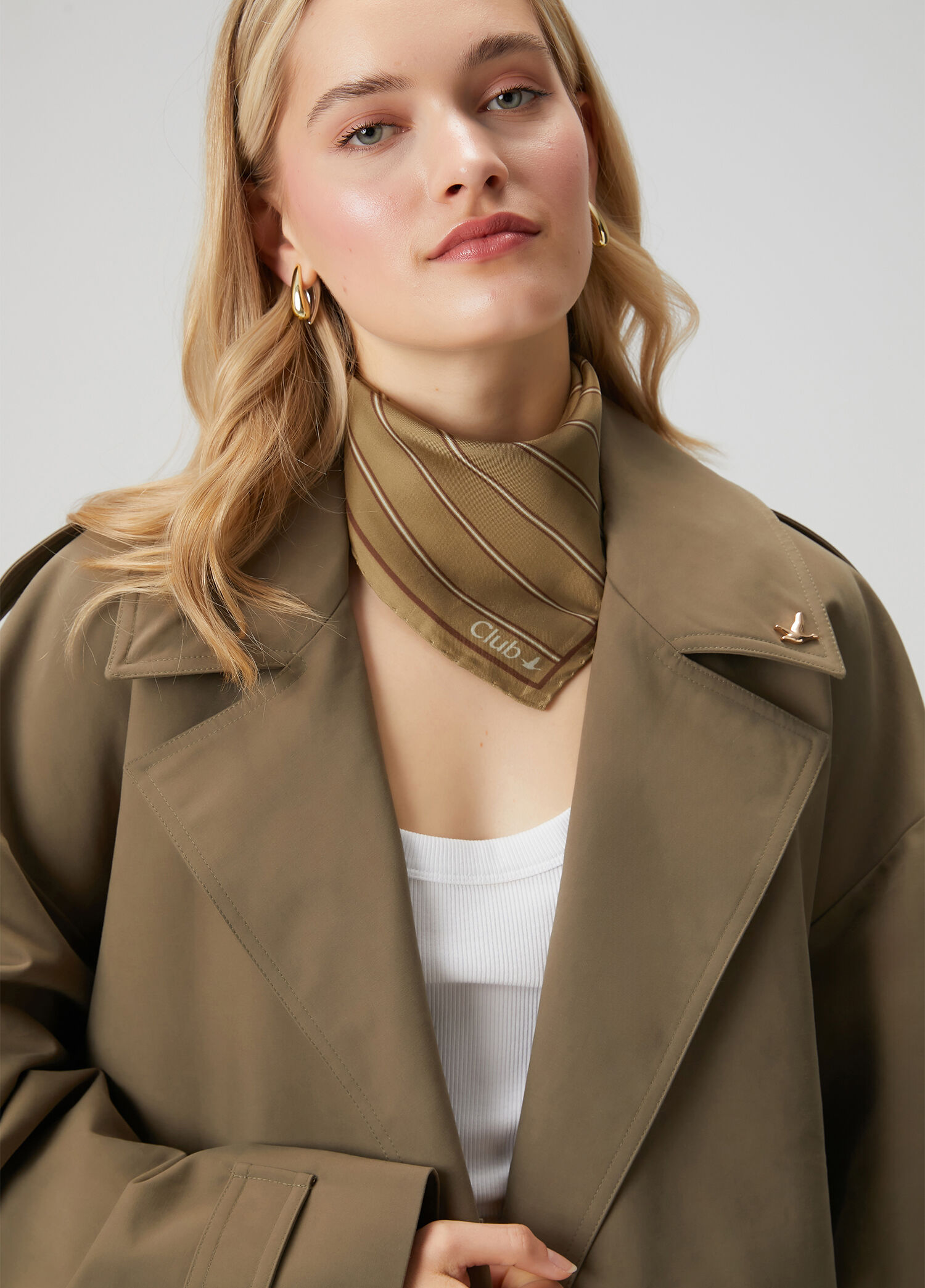 Haki İnce Çizgili İpek Eşarp