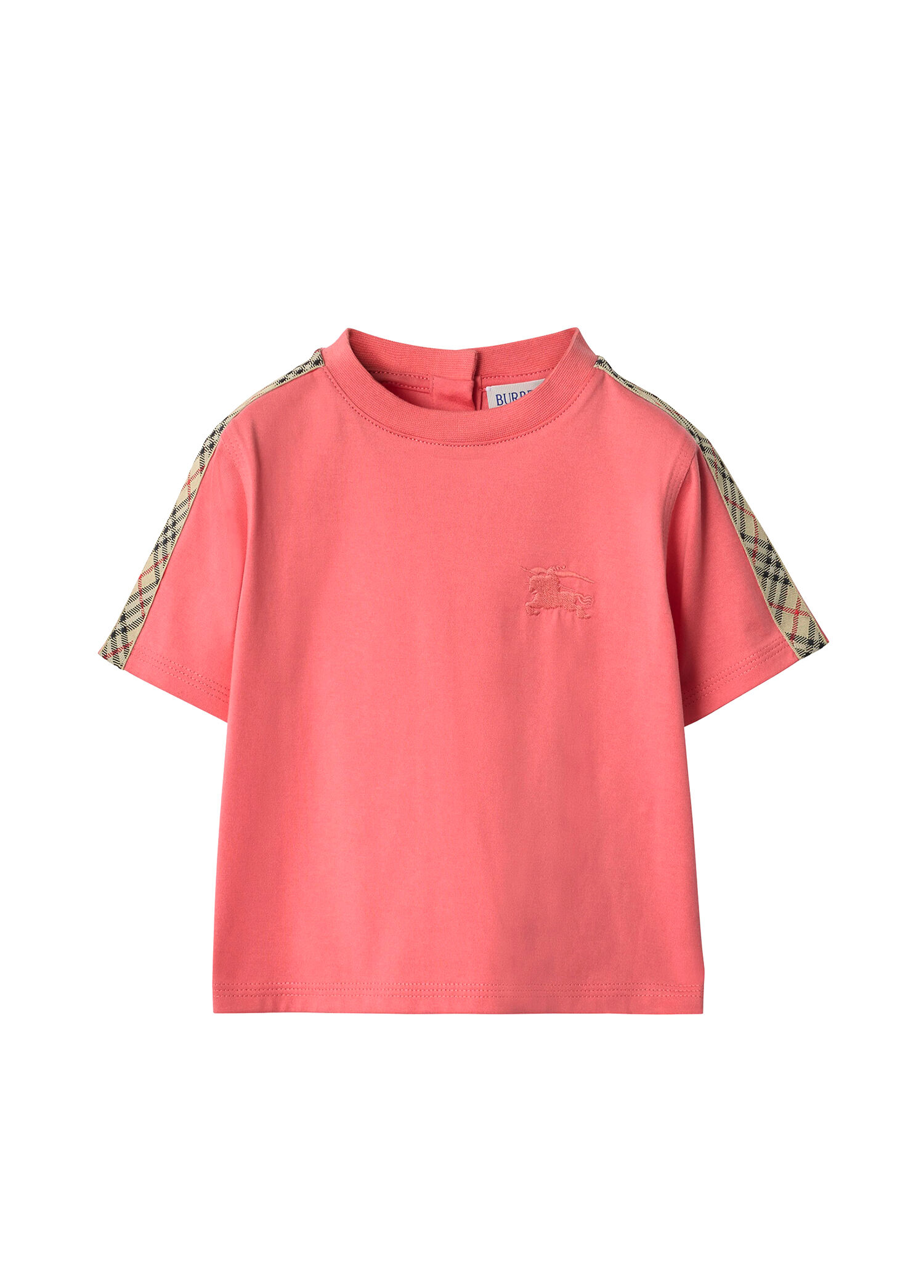 Check Trim Pembe Pamuklu Kısa Kollu Unisex Çocuk T-Shirt