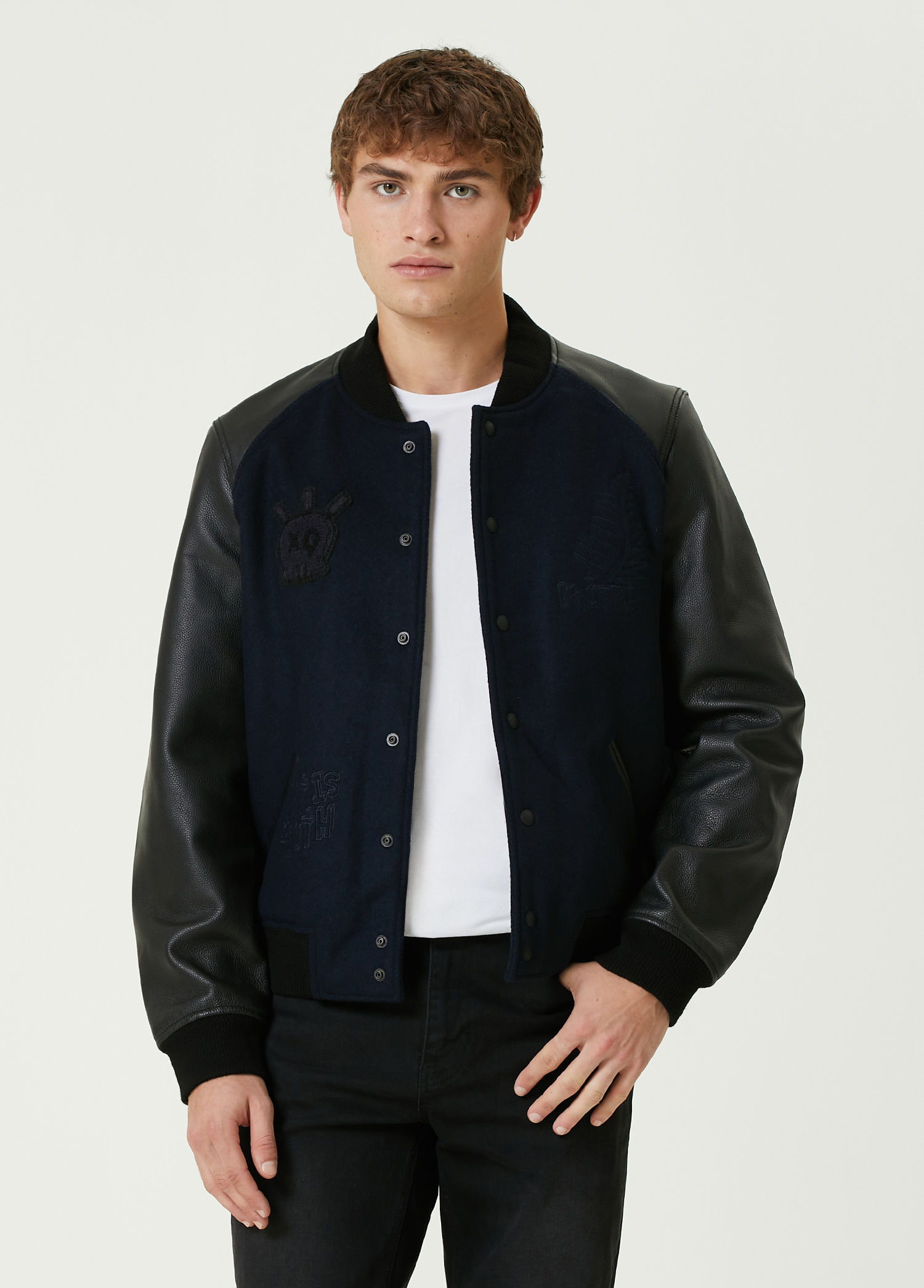 Lacivert Yün Bomber Mont