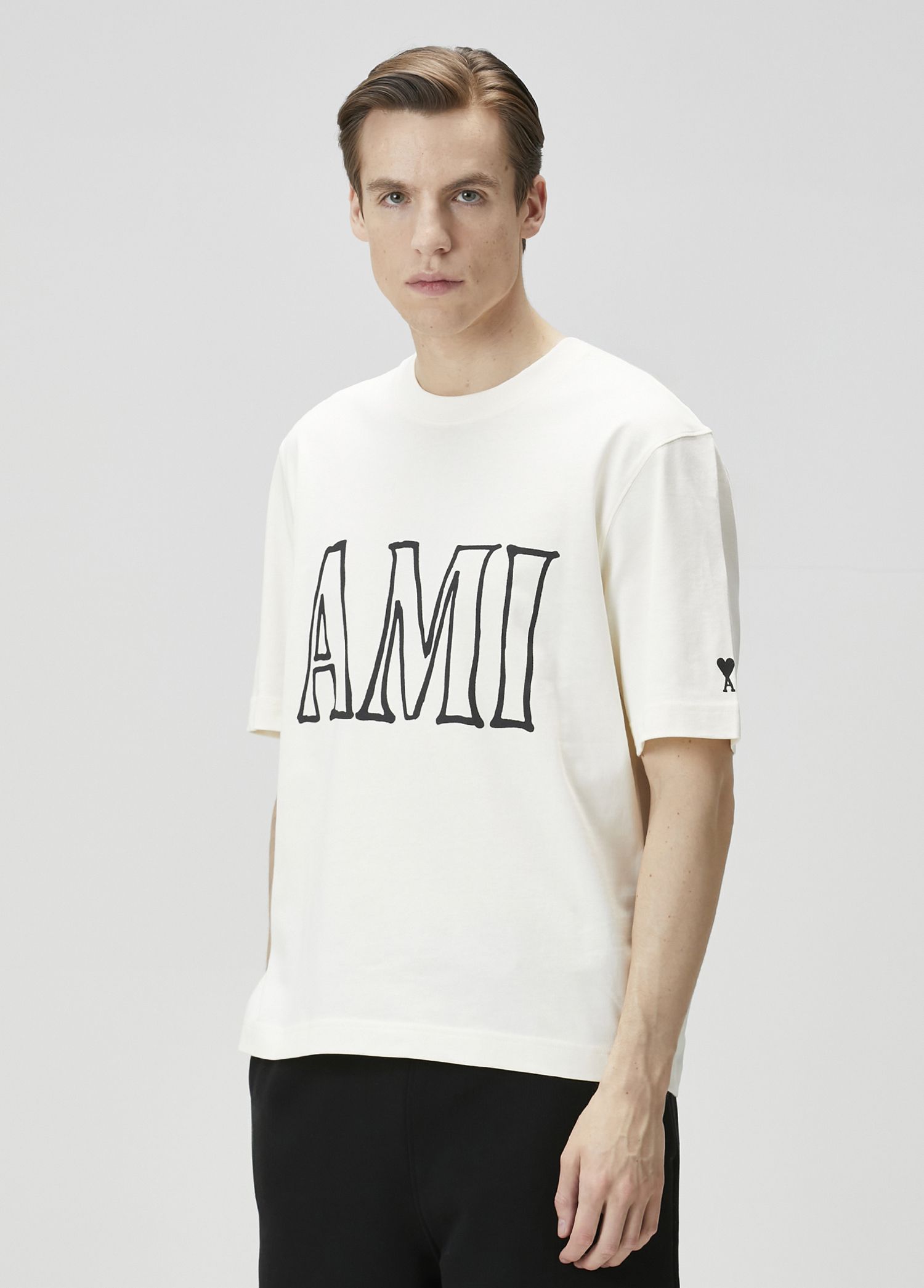 Ami shirring logo tops ホワイト ANDMARY】Ami shirring logo tops