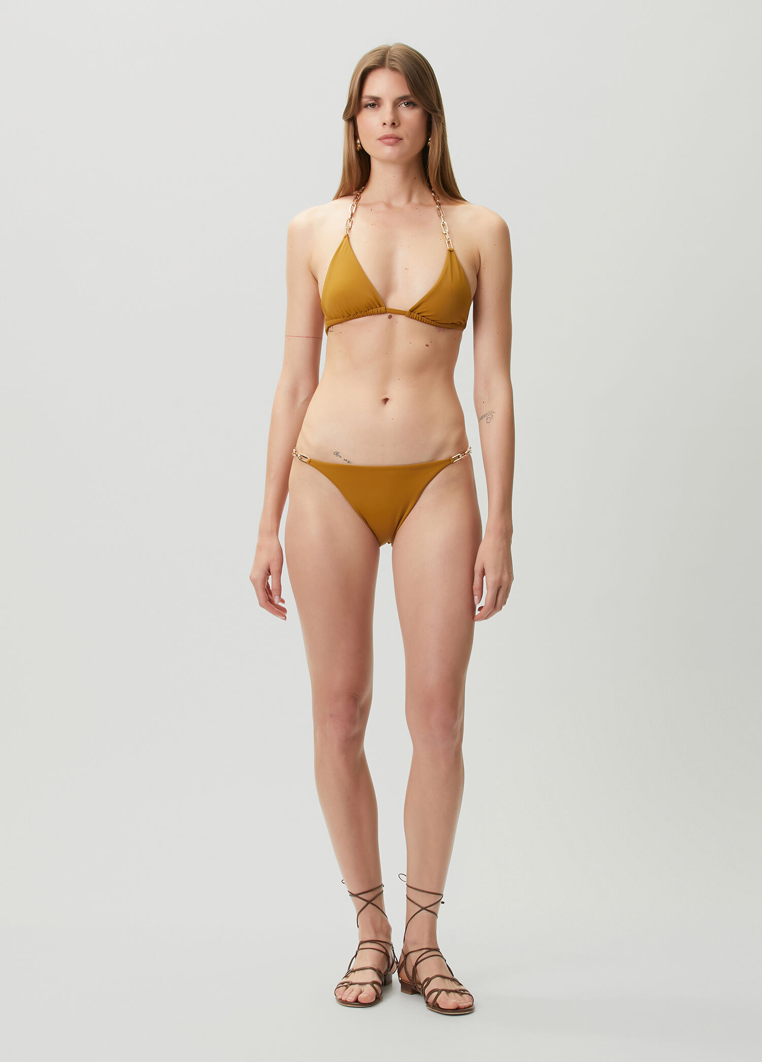 Hardal Zincir Detaylı Üçgen Bikini Takımı