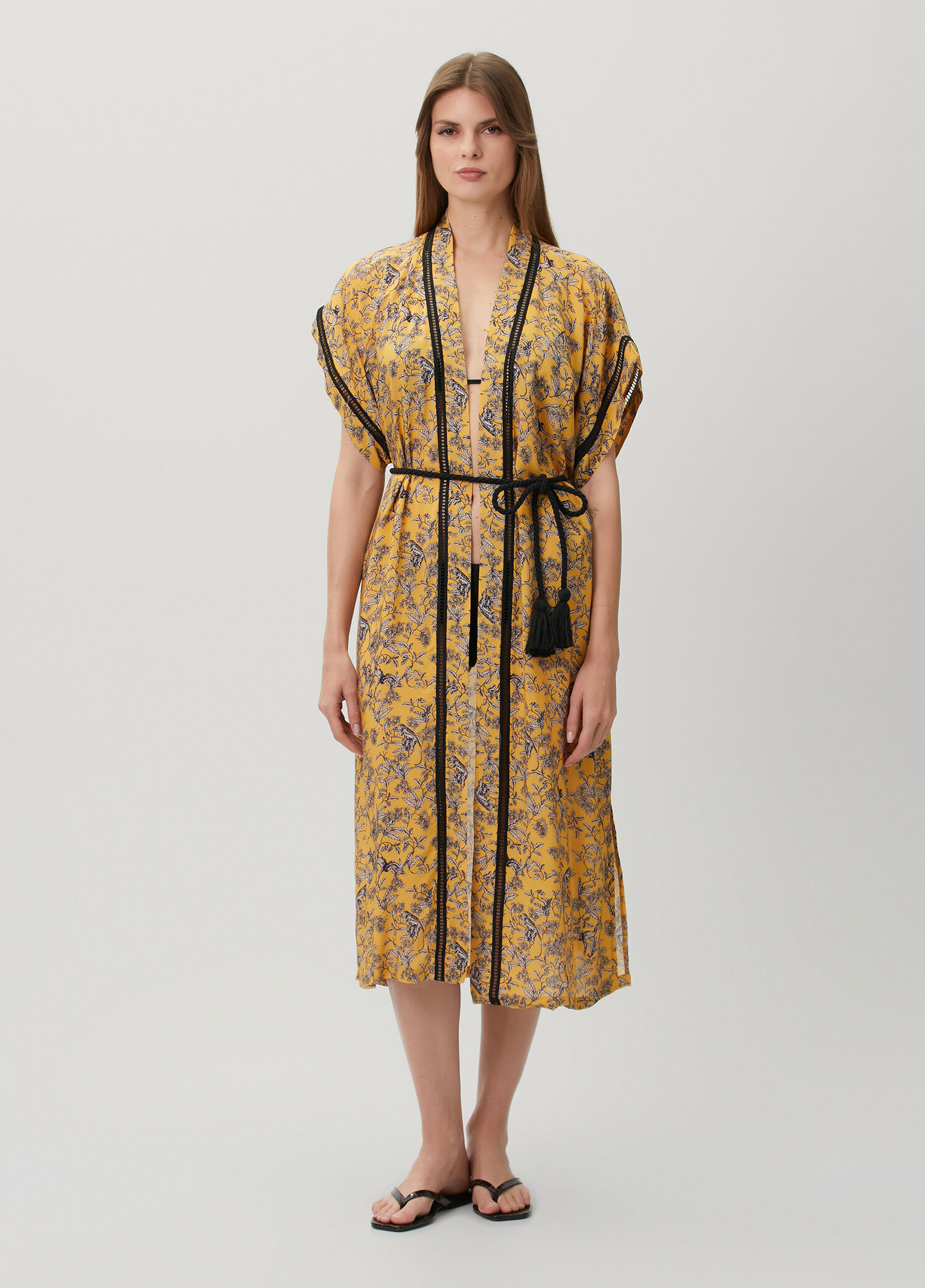 Panama Sarı Desenli Kimono